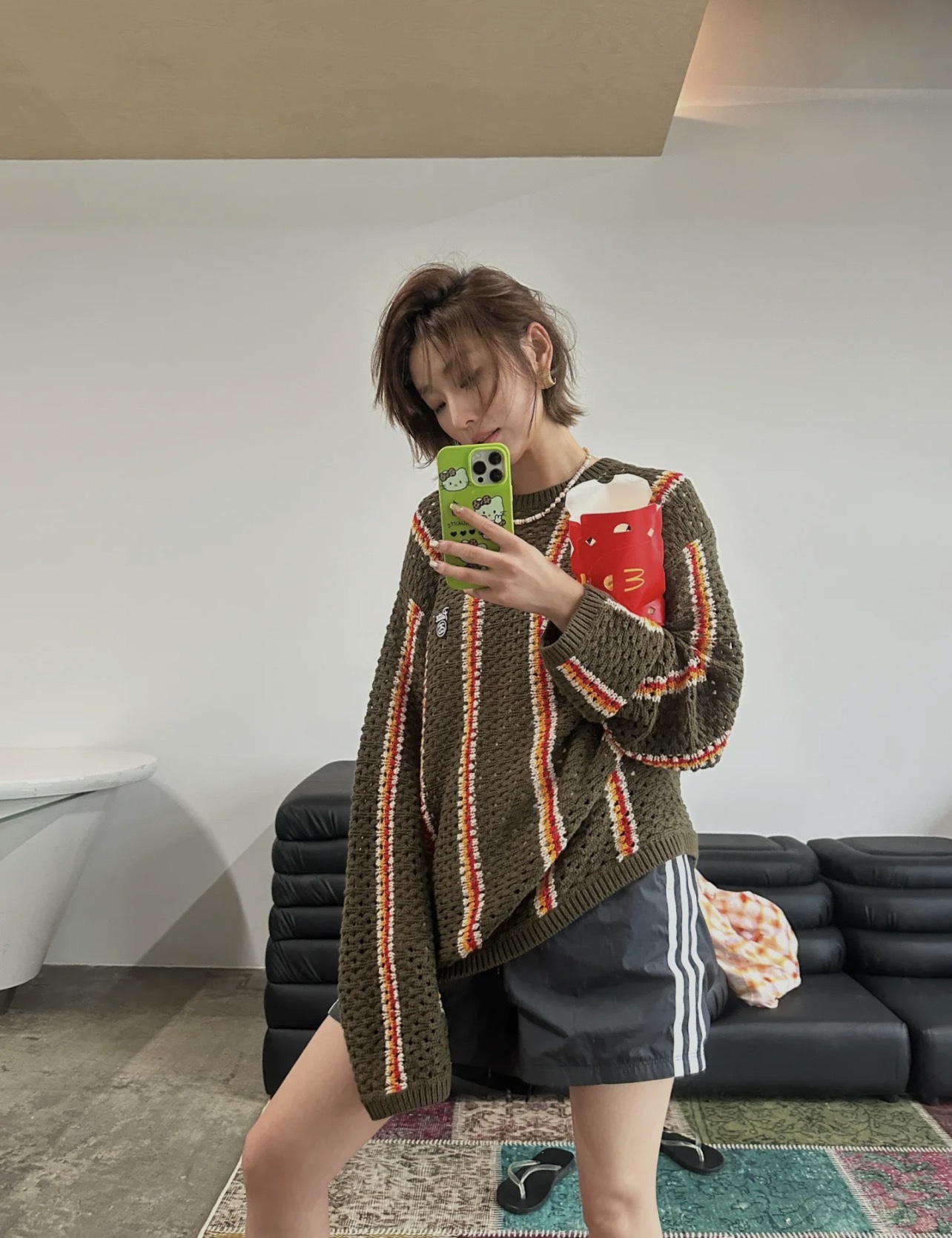 Stussy x Patta Stripe Loose Gauge Crewneck Sweater "Olive"（317012）