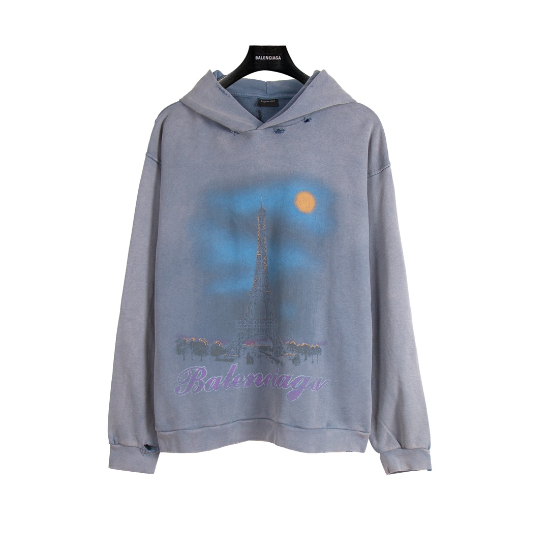  Balenciaga Paris Moon Hoodie Oversized in Blue  (744462TQVO24530）