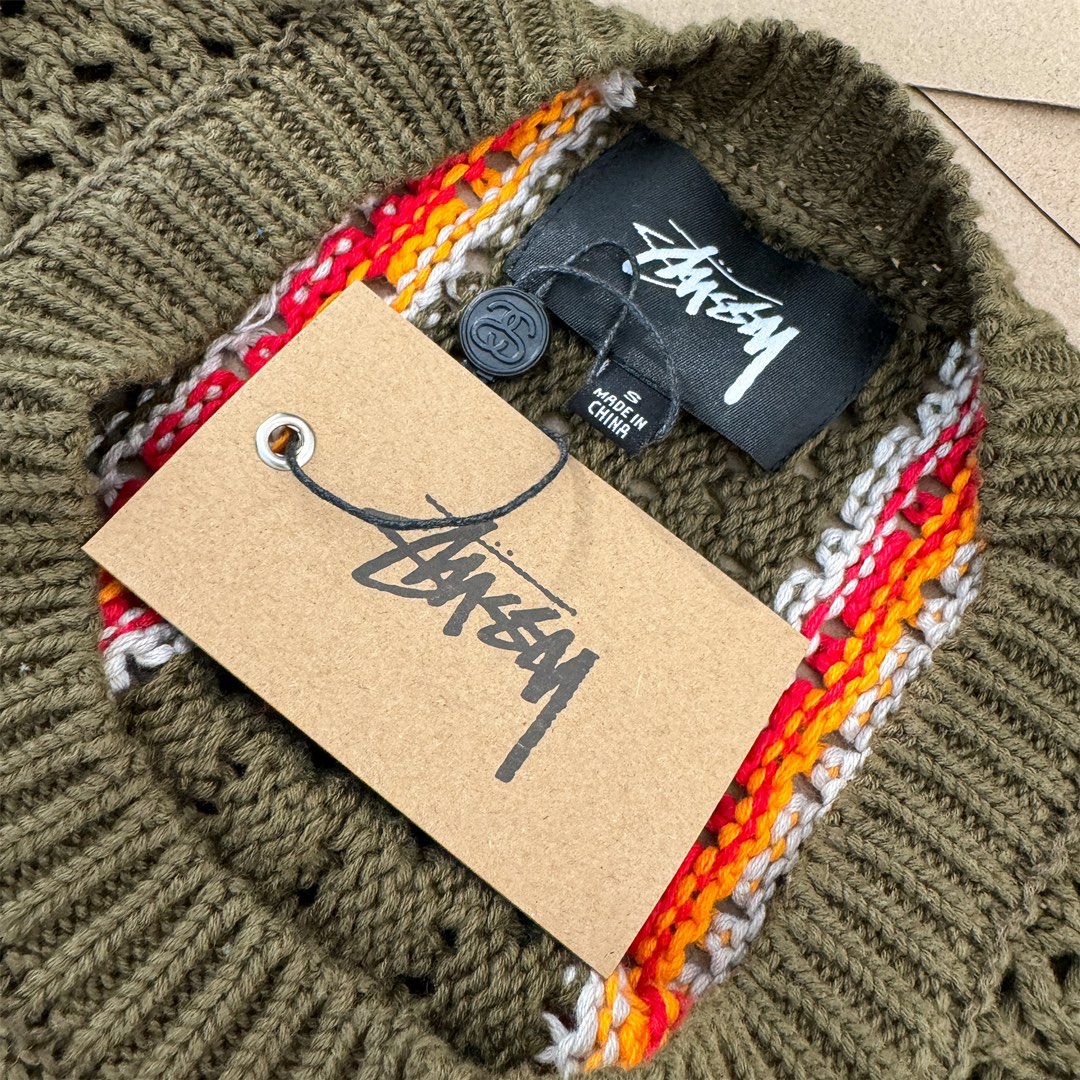 Stussy x Patta Stripe Loose Gauge Crewneck Sweater "Olive"（317012）
