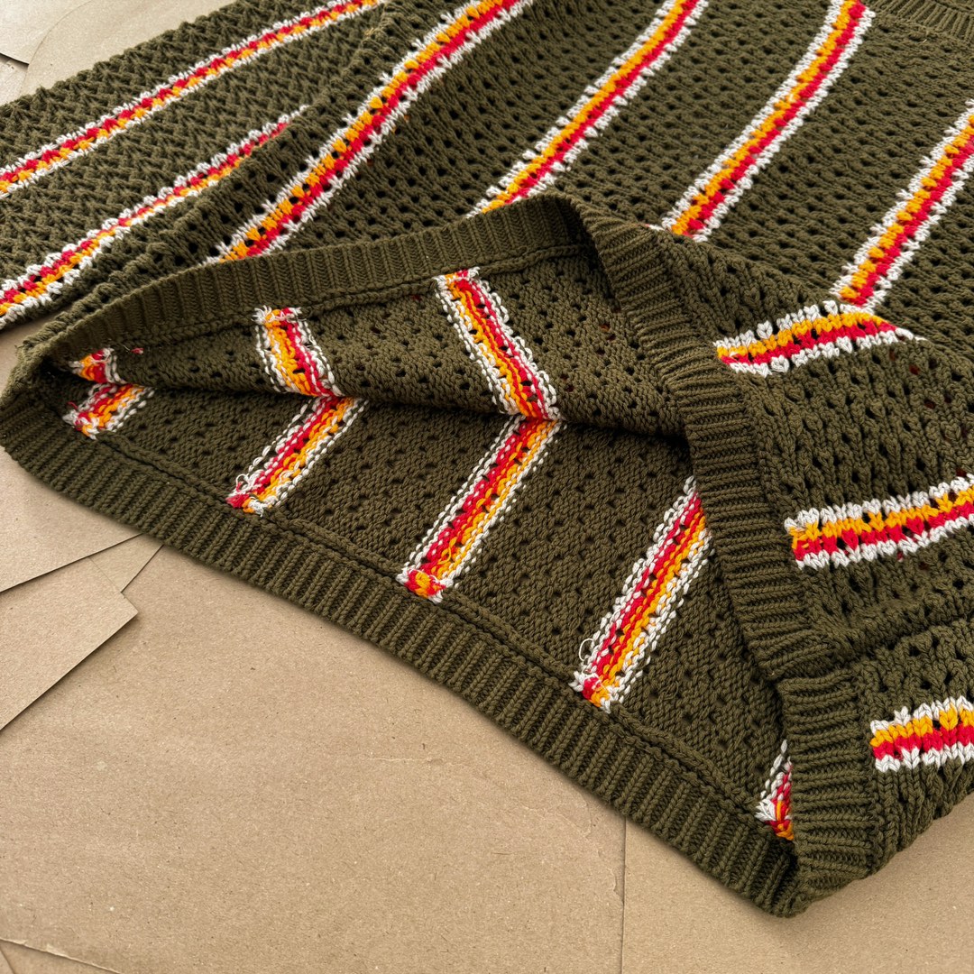 Stussy x Patta Stripe Loose Gauge Crewneck Sweater "Olive"（317012）