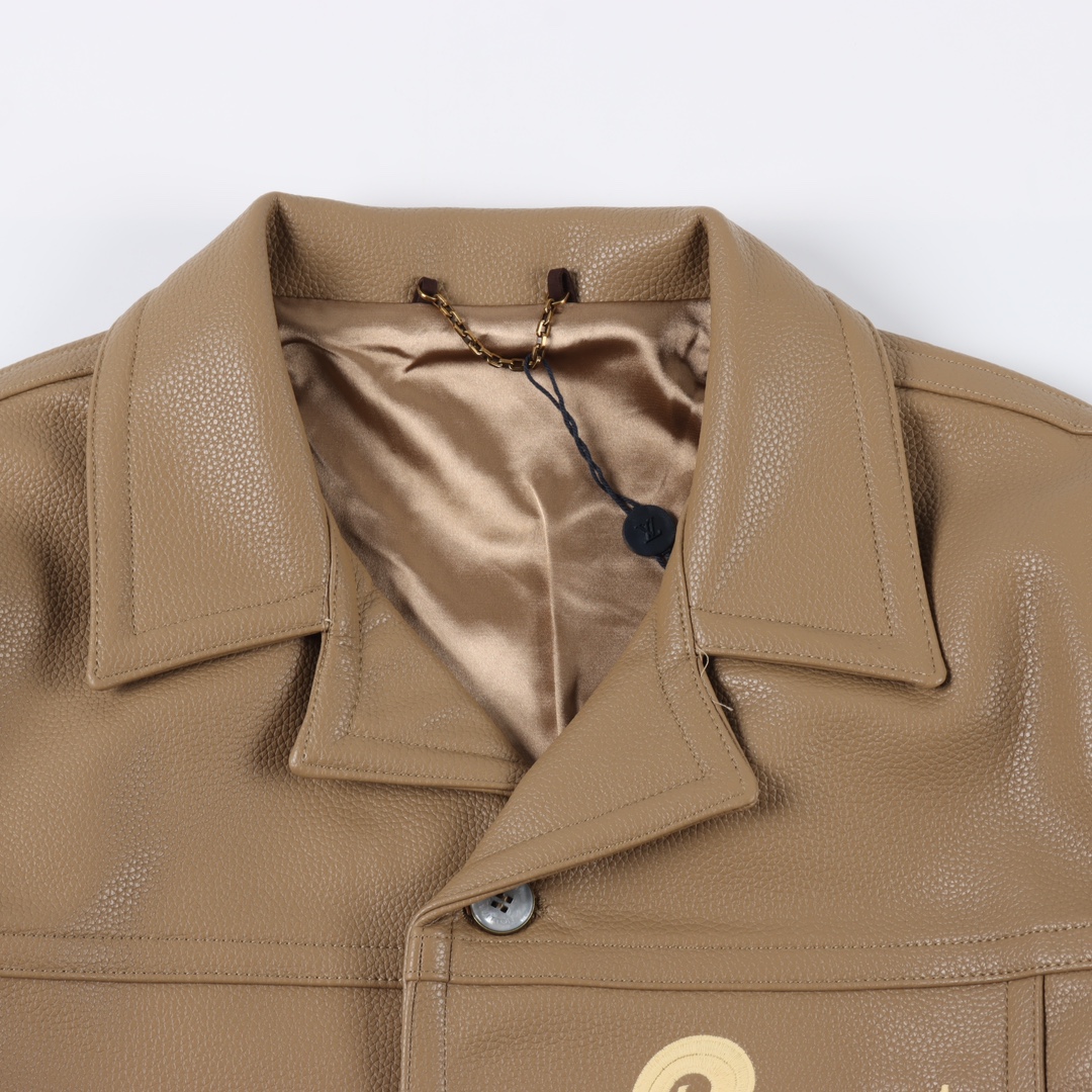 Louis Vuitton Men's LV Flower Embroidered Leather Jacket（1AFQO6）