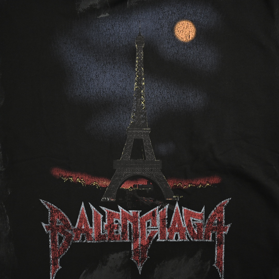 Balenciaga Paris Moon No Pocket Hoodie Oversized Faded Black(744462TOVE31055）