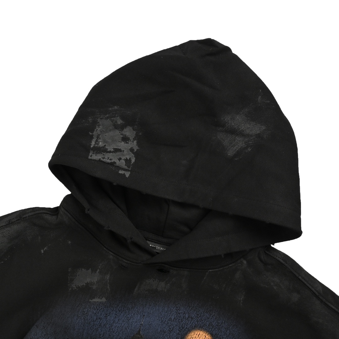 Balenciaga Paris Moon No Pocket Hoodie Oversized Faded Black(744462TOVE31055）