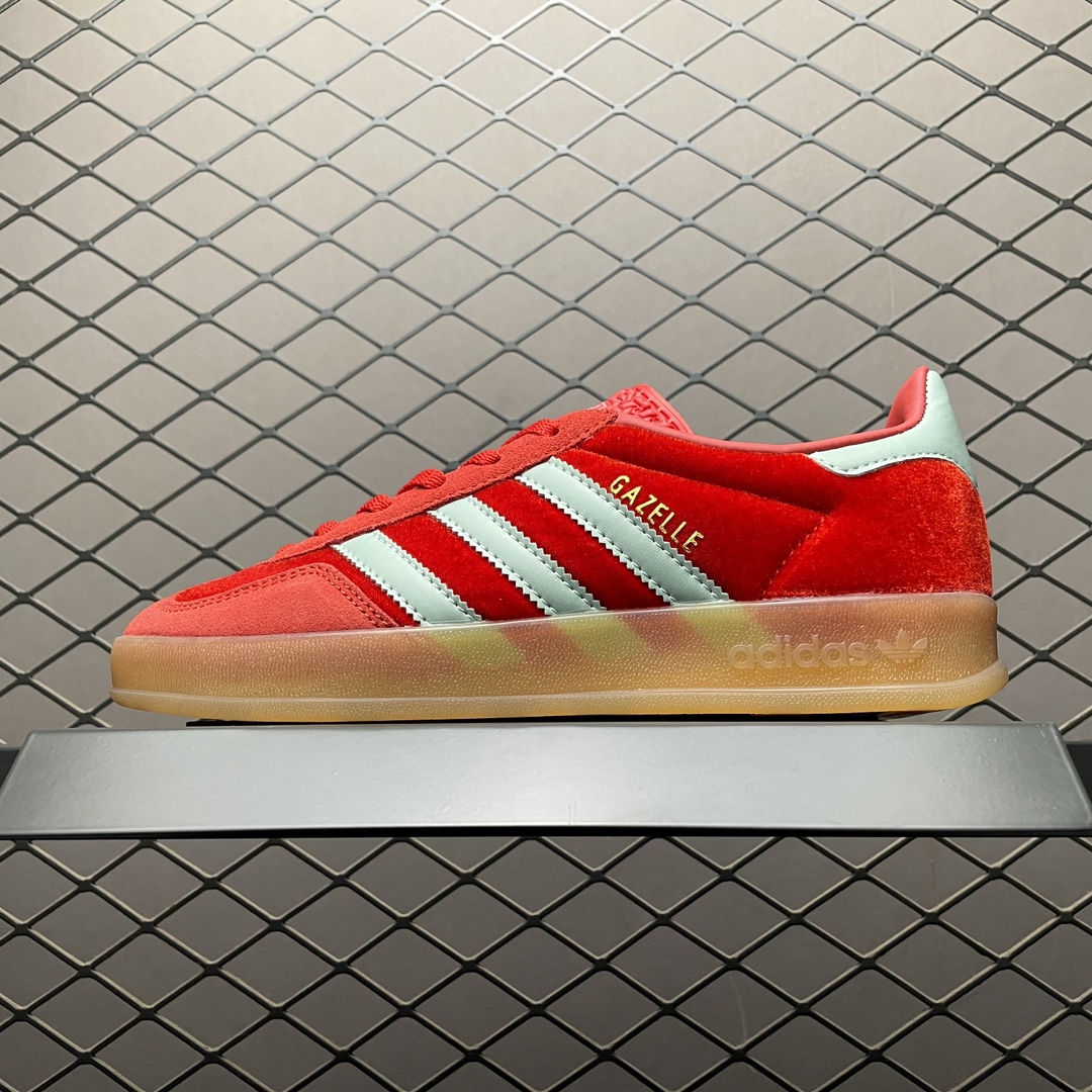 adidas Originals Women's Gazelle Indoor "Better Scarlet/Hazy Green/Gum"（IG6786 ）