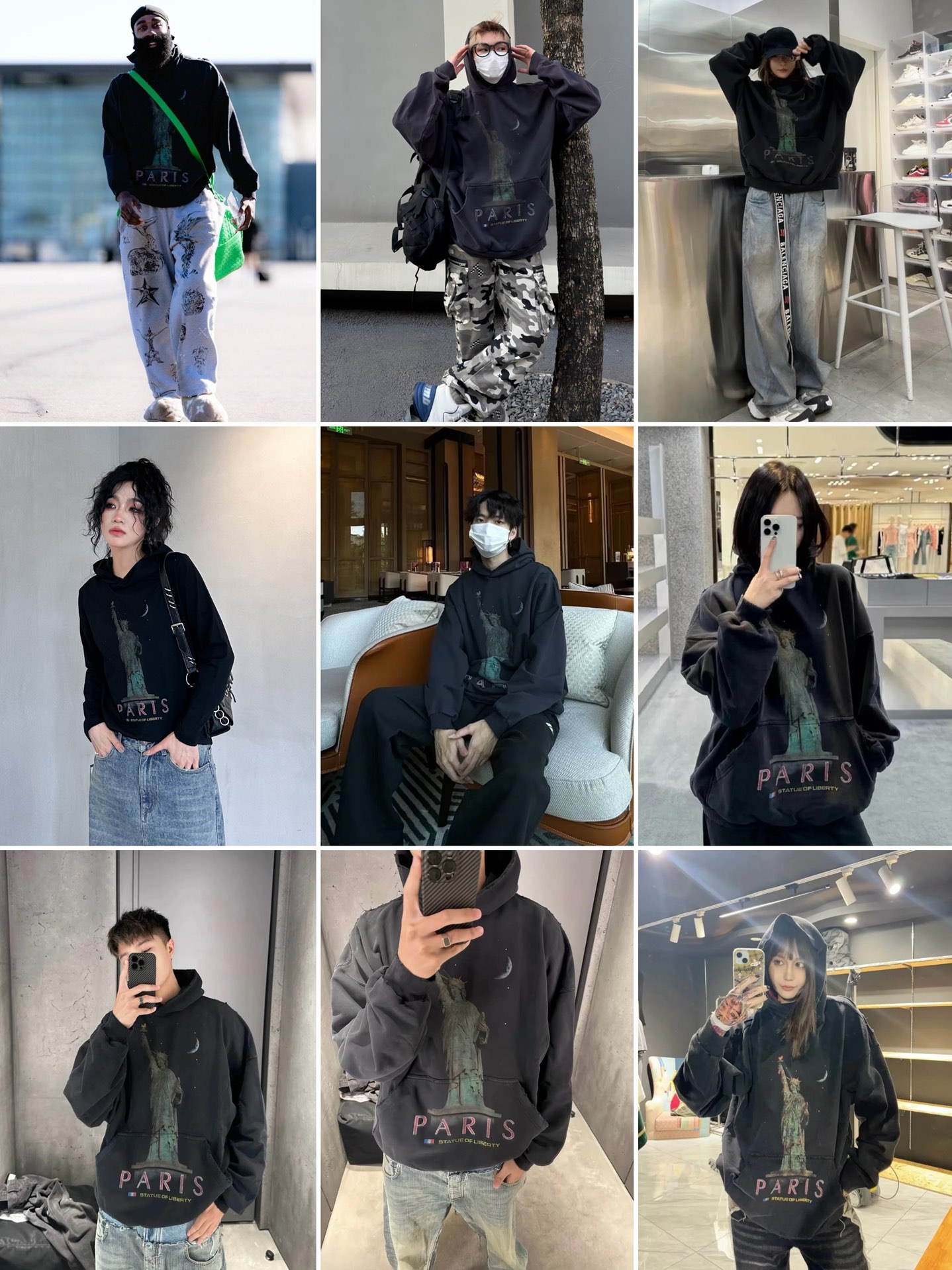  Balenciaga Paris Liberty Hoodie Oversized in Black  (739024TQVS11083）