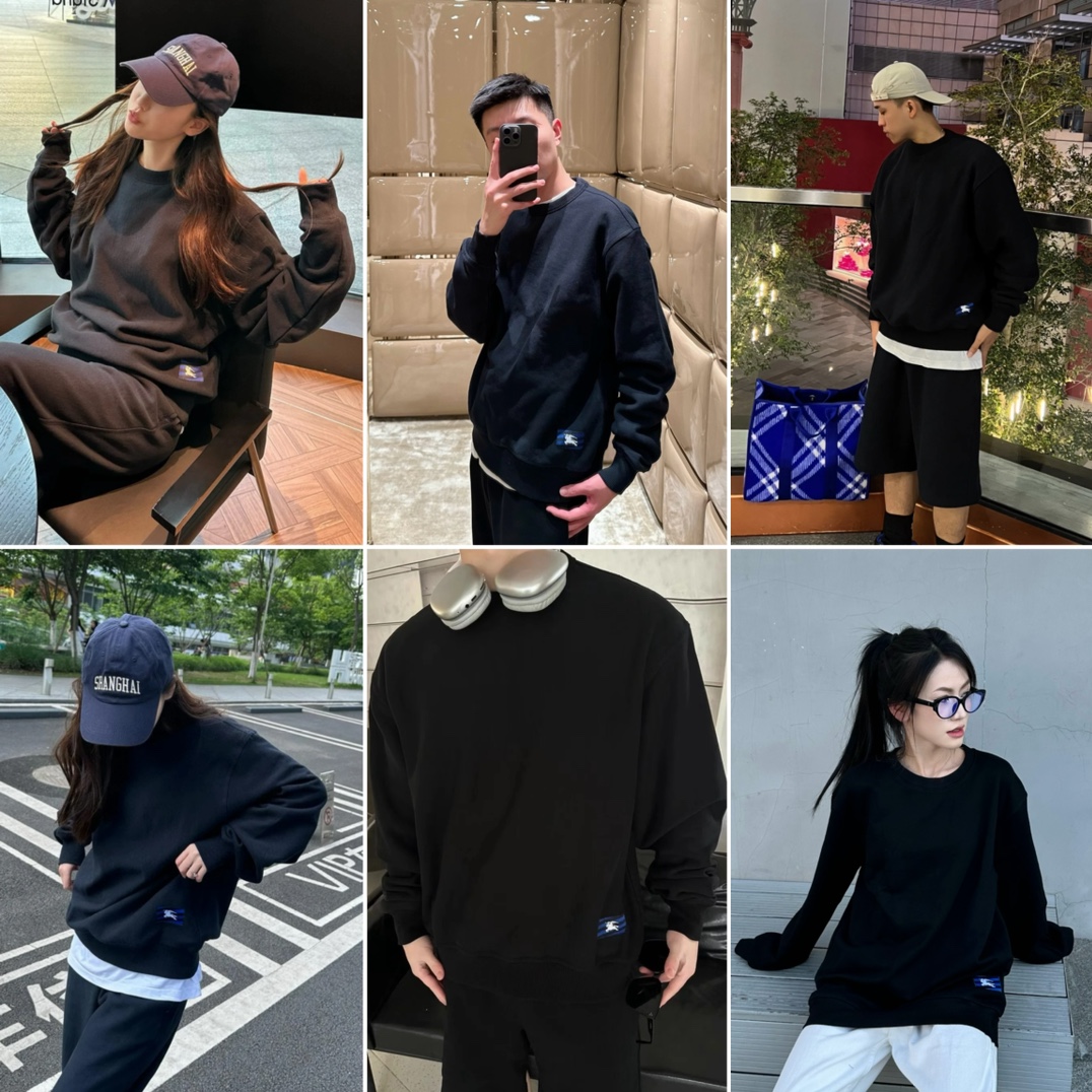 BURBERRY 24SS Black Cotton Oversized Sweat Top（80820931）