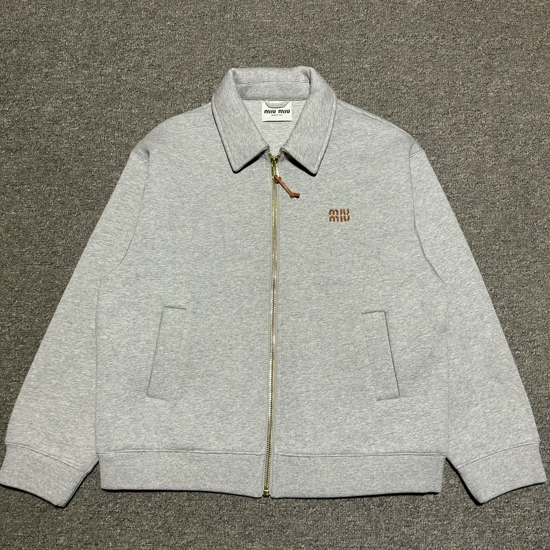 MiuMiu Grey Jersey Blouson Jacket（ML1060-15EG-F0031-S-OOO）