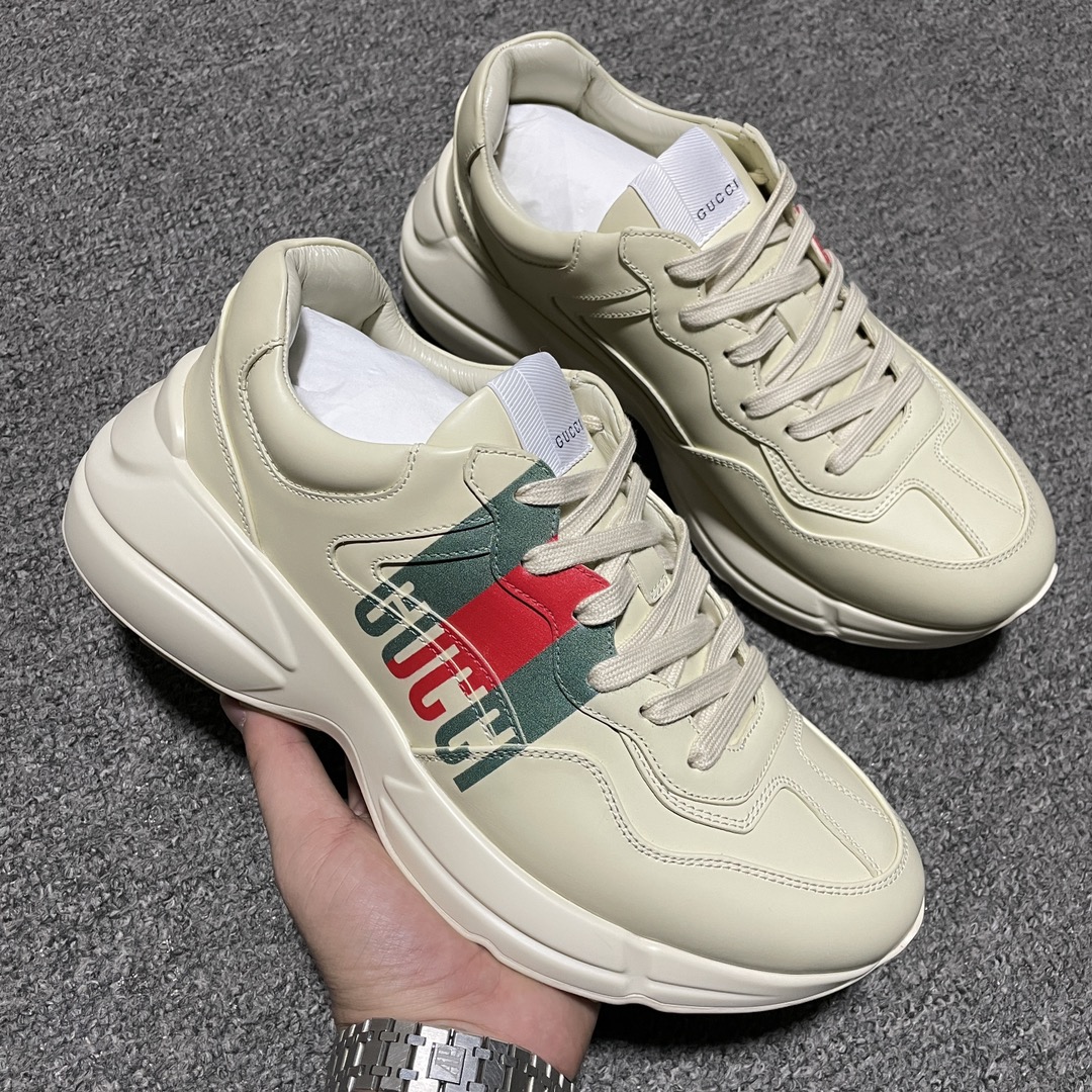 GUCCI Men's Rhyton sneaker in ivory leather（816179UPG009522）