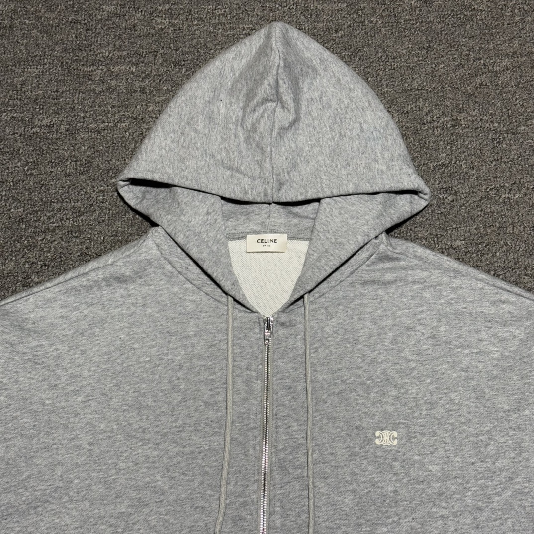 Celine Grey  Triomphe Zip Hoodie  (2Y36D450I-09MB）