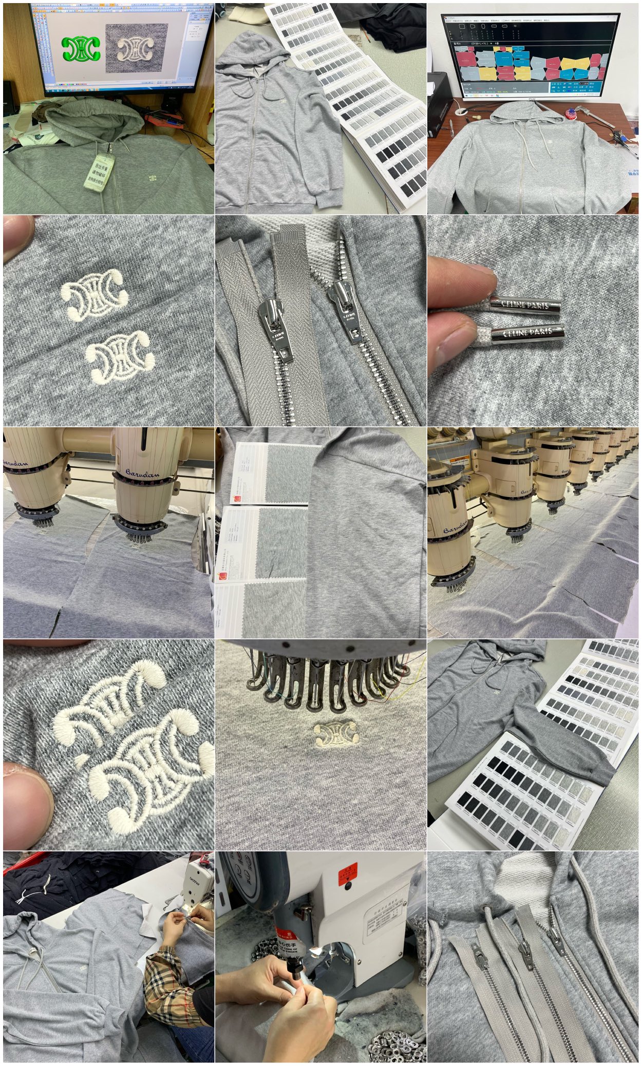 Celine Grey  Triomphe Zip Hoodie  (2Y36D450I-09MB）
