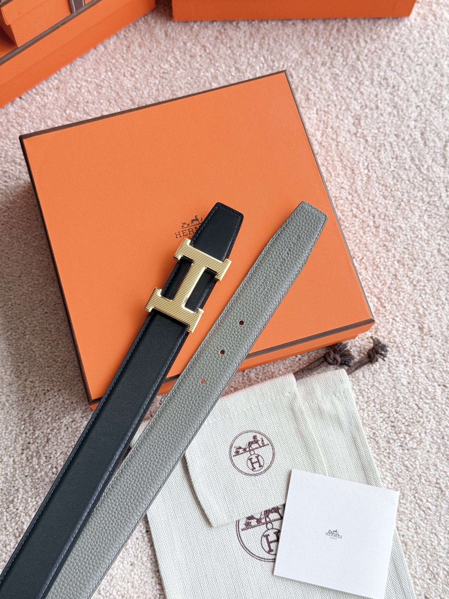 Hermes H Guillochee Belt Buckle and Reversible Leather-3.2cm（H064540CC06-H073967CAAA）