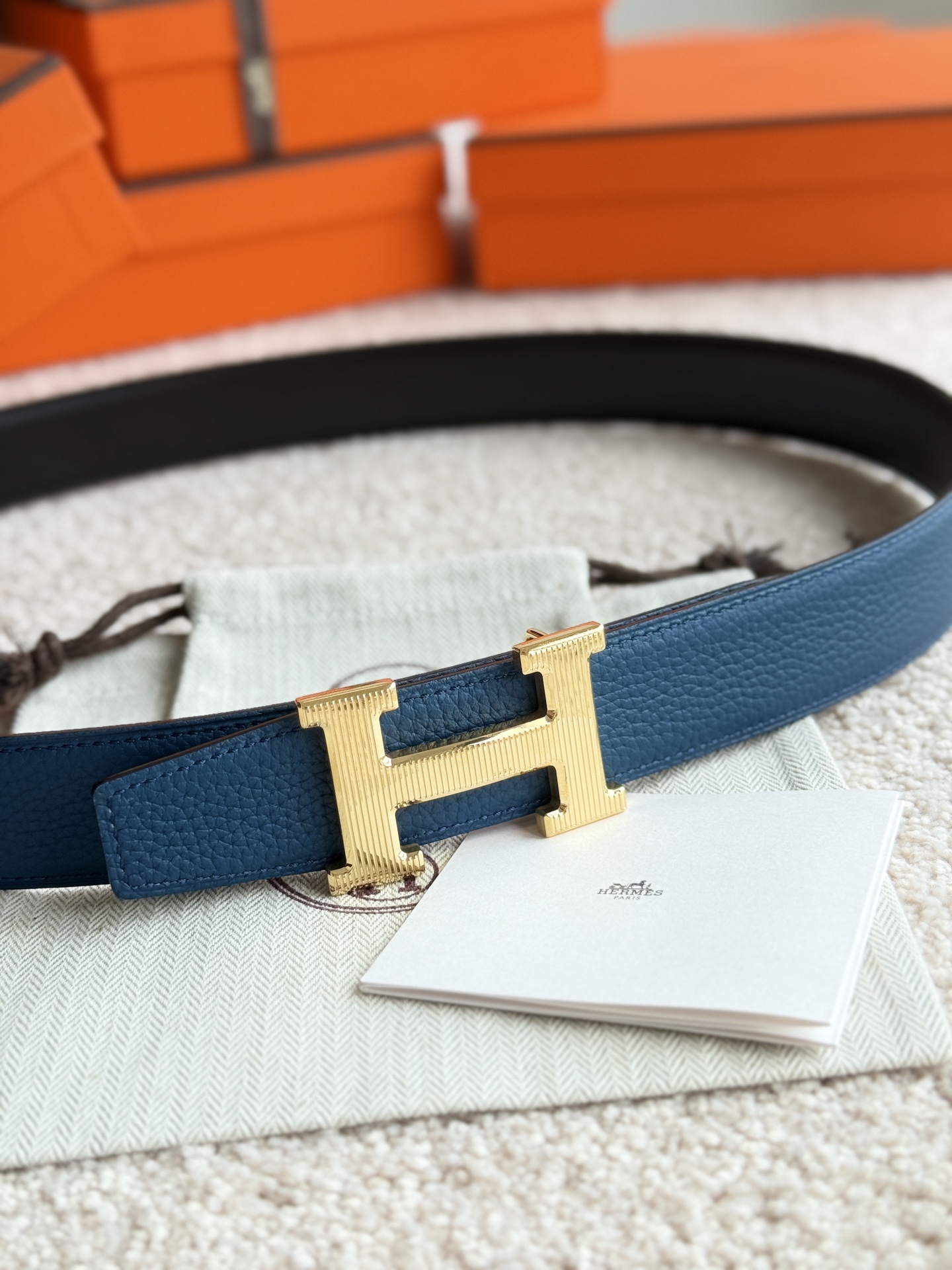 Hermes H Guillochee Belt Buckle and Reversible Leather-3.2cm（H064540CC06-H073967CAAA）