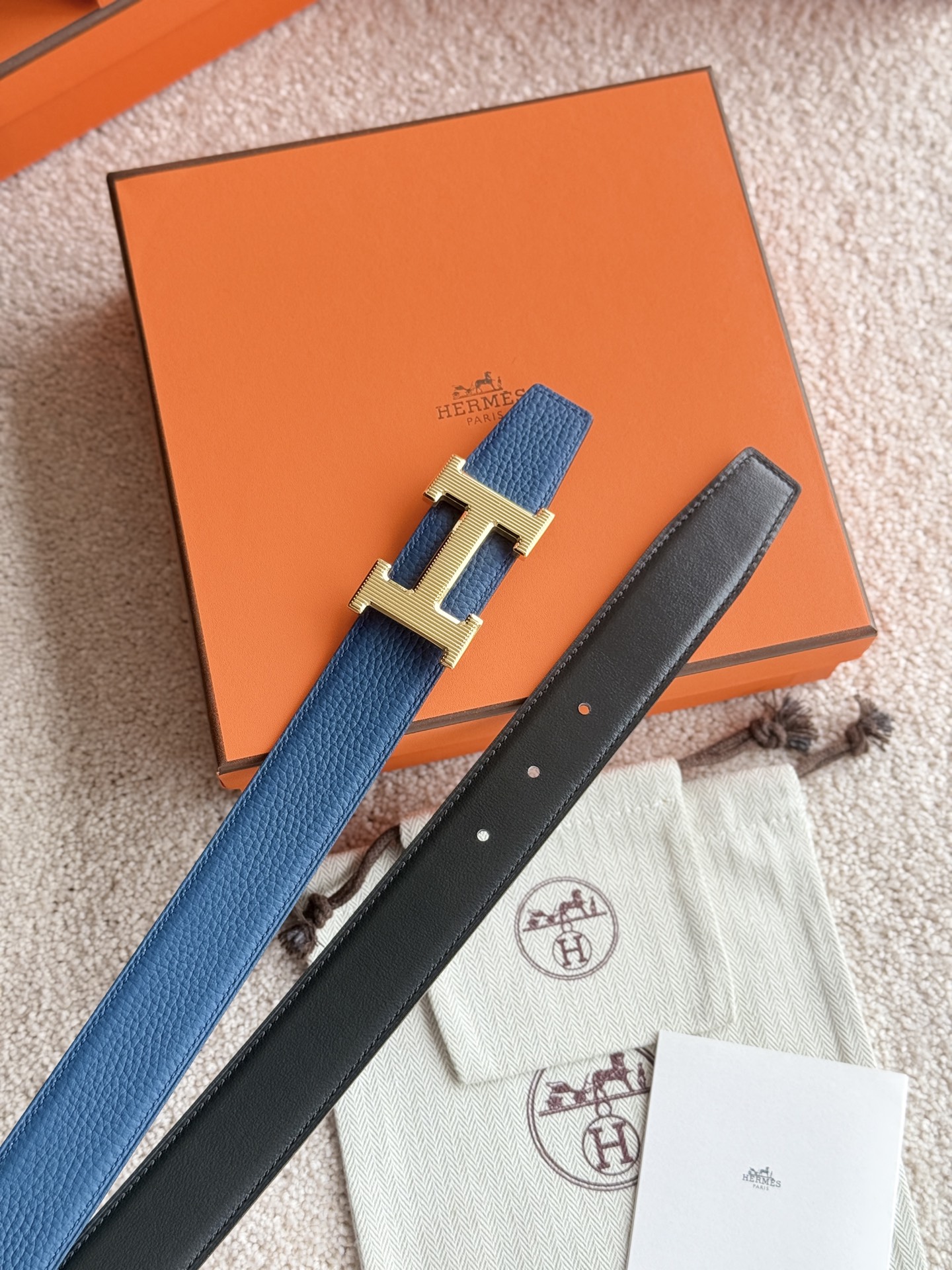 Hermes H Guillochee Belt Buckle and Reversible Leather-3.2cm（H064540CC06-H073967CAAA）