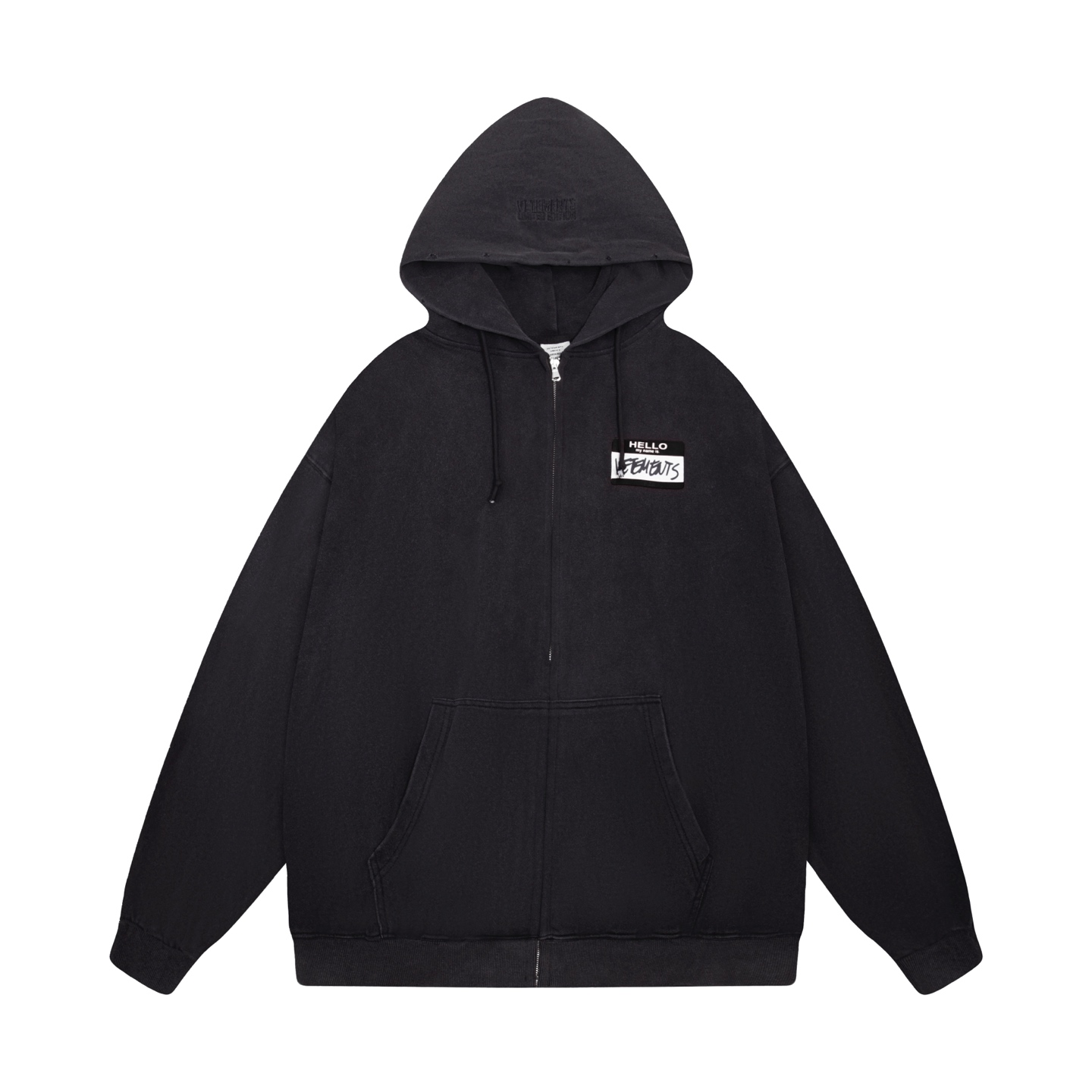 VETEMENTS "HELLO, my name is" Logo Hoodie (UE52TR420B-BLACK）