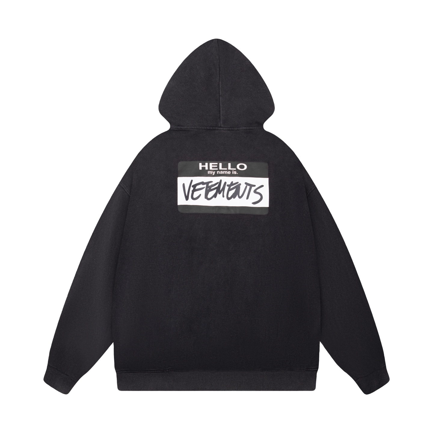 VETEMENTS "HELLO, my name is" Logo Hoodie (UE52TR420B-BLACK）