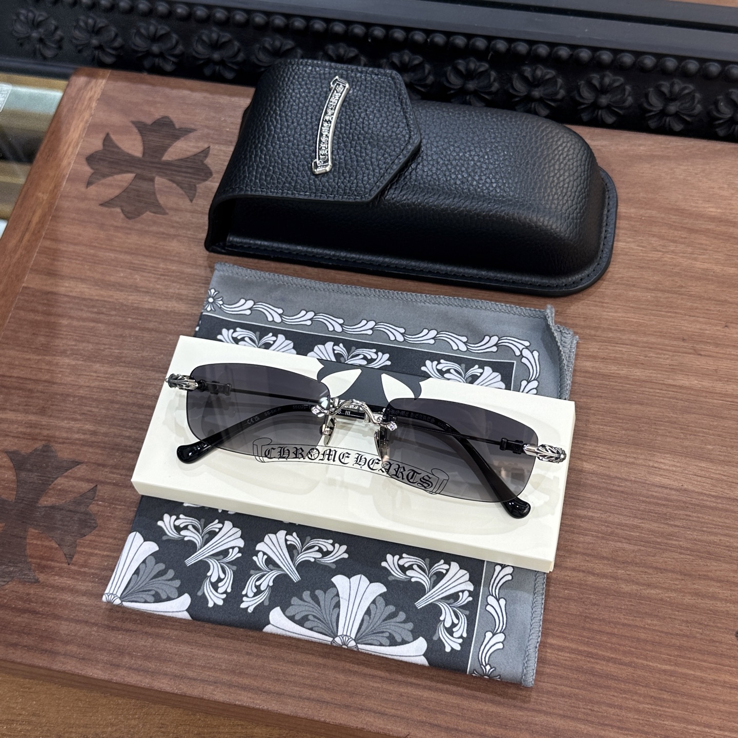Chrome Hearts eyeglasses frame PILLS III GP-BK-P 55, floral square design, suitable for both men and women(CHROME HEARTS 428)
