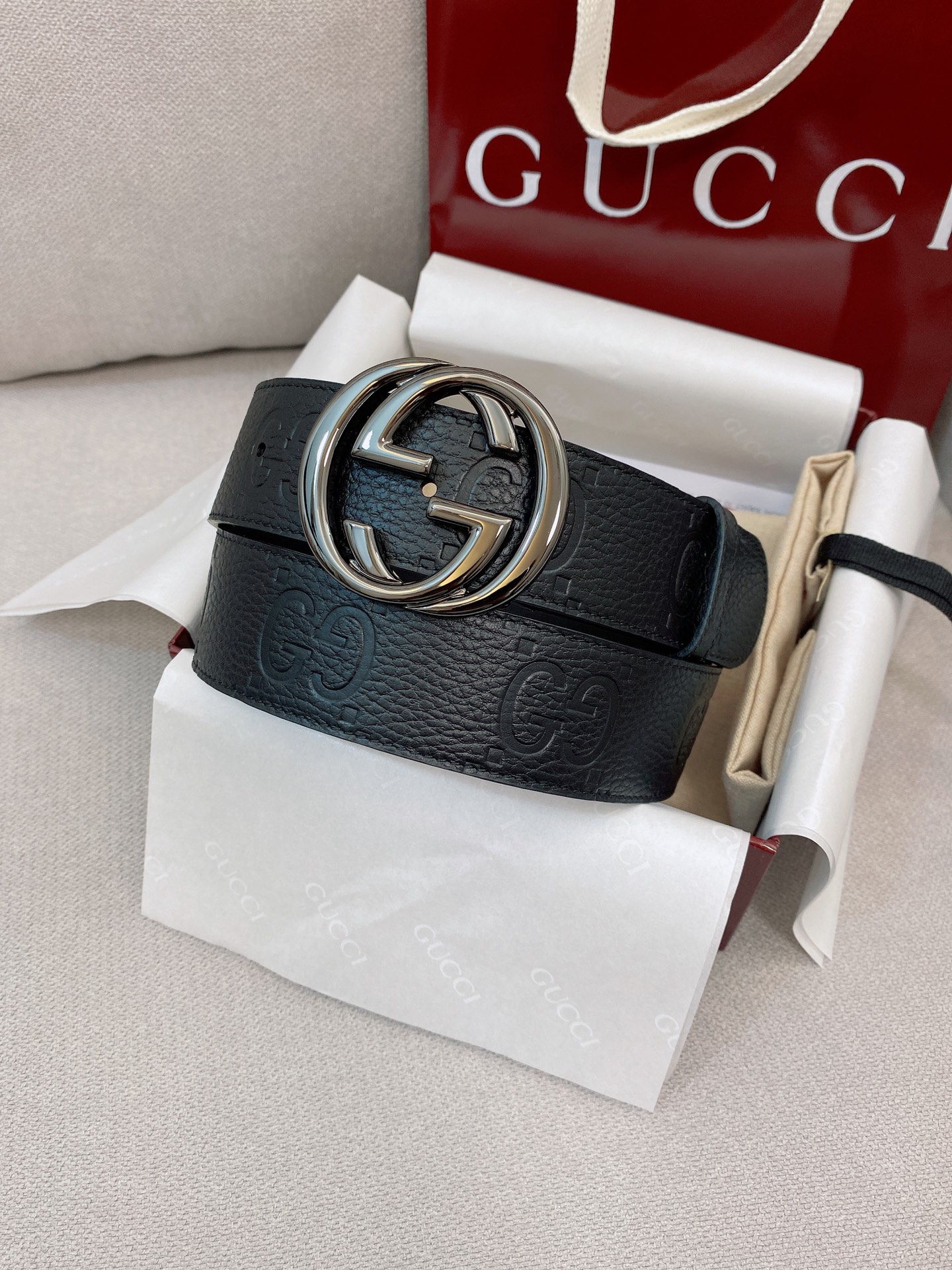Gucci wide belt with Interlocking G buckle-4cm （794196AABZA1000）