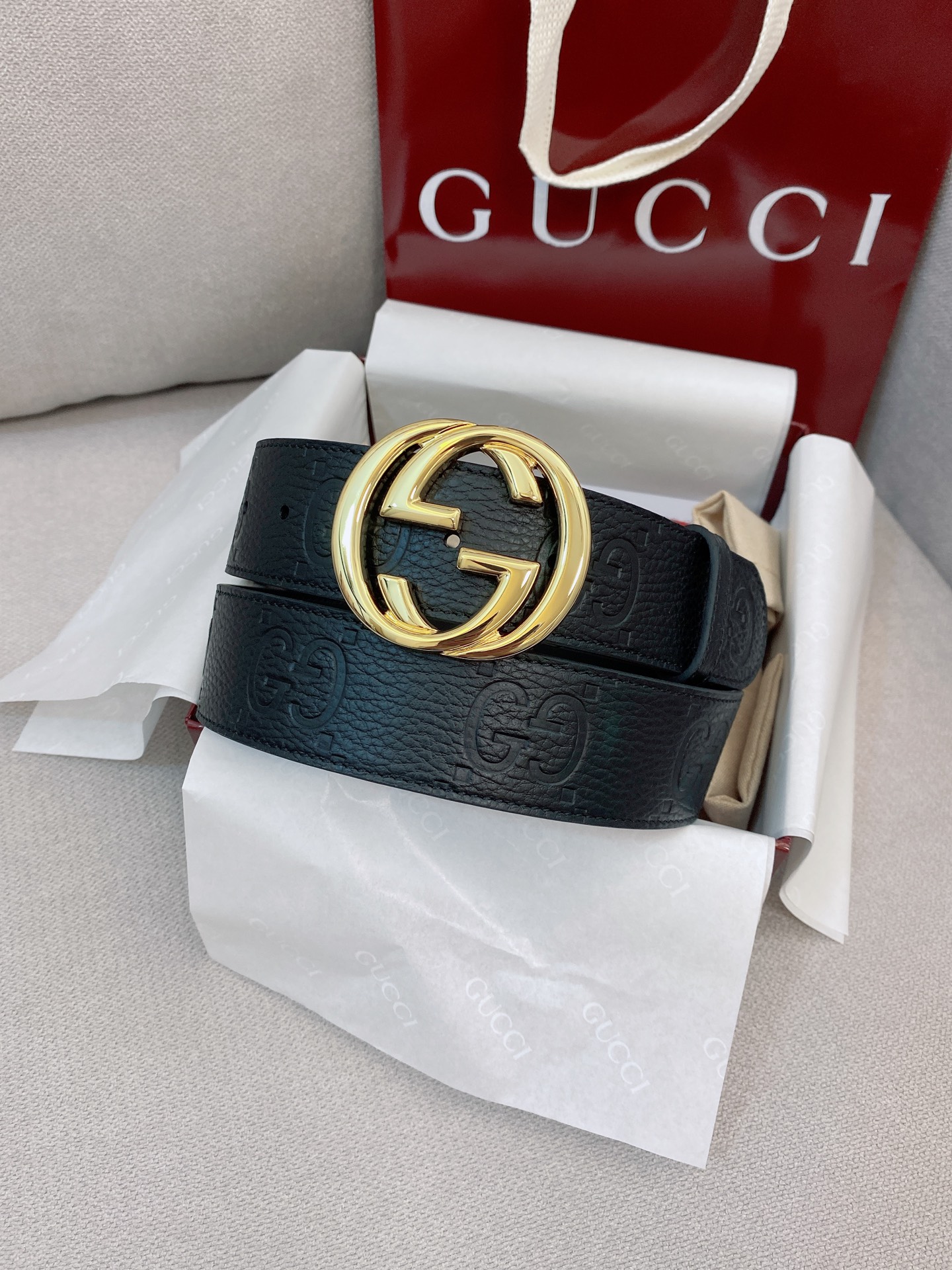 Gucci wide belt with Interlocking G buckle-4cm （794196AABZA1000）