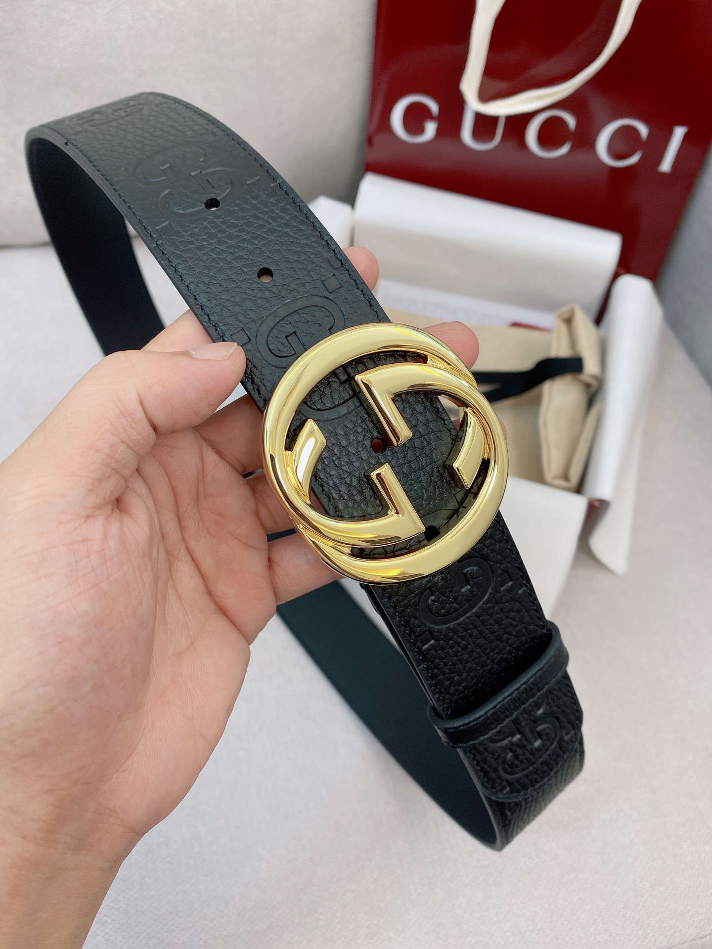 Gucci wide belt with Interlocking G buckle-4cm （794196AABZA1000）