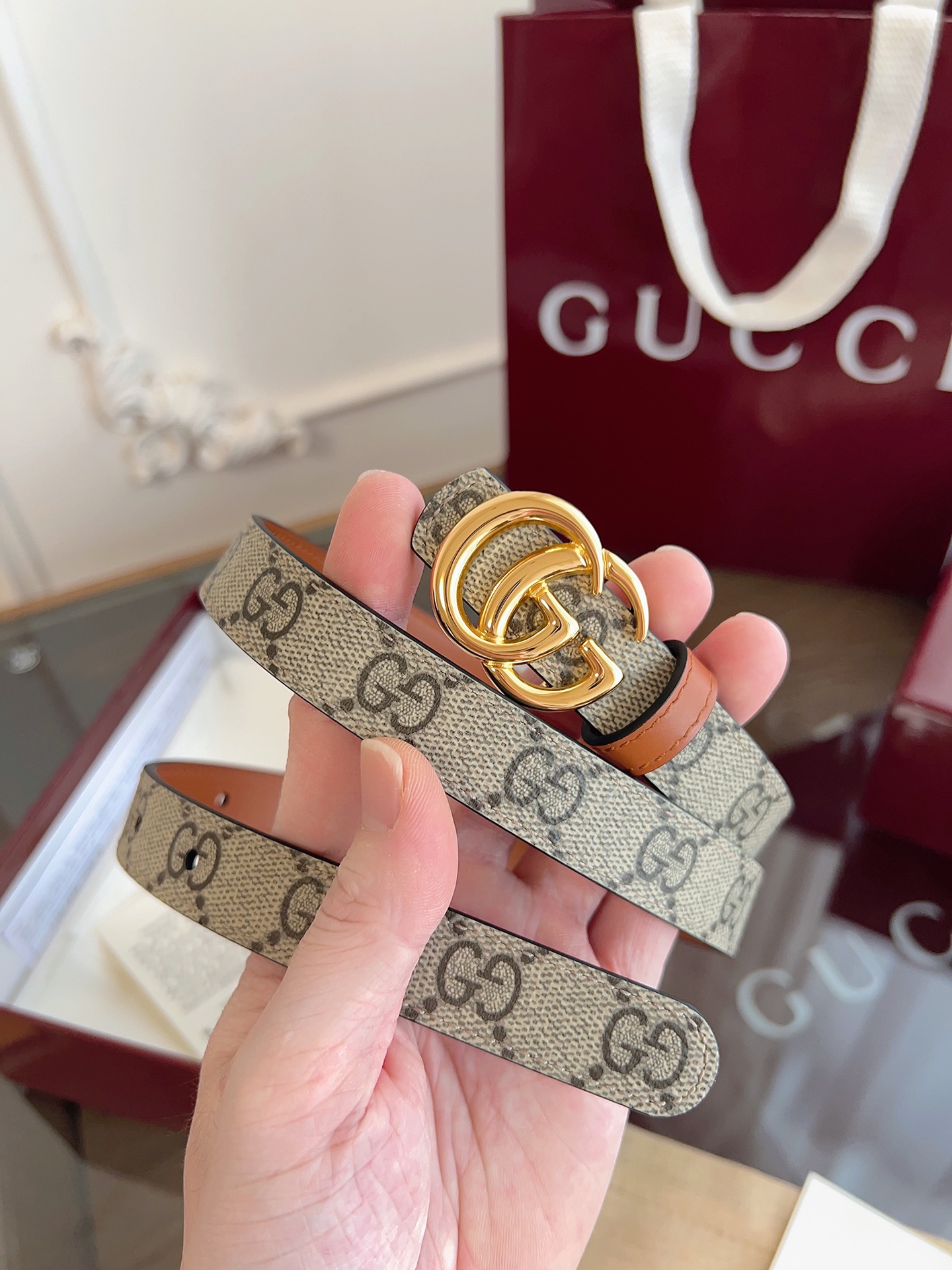 Gucci [GG logo] Reversible belt-2cm（847132 FAFCN 9759）