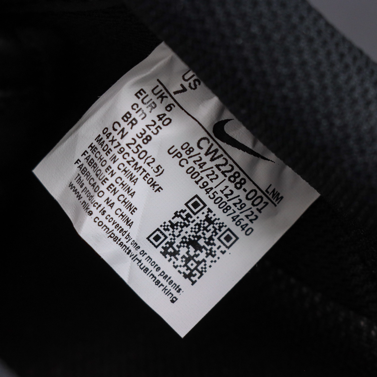Nike Air Force 1 Low 07 "Black"(CW2288-001)
