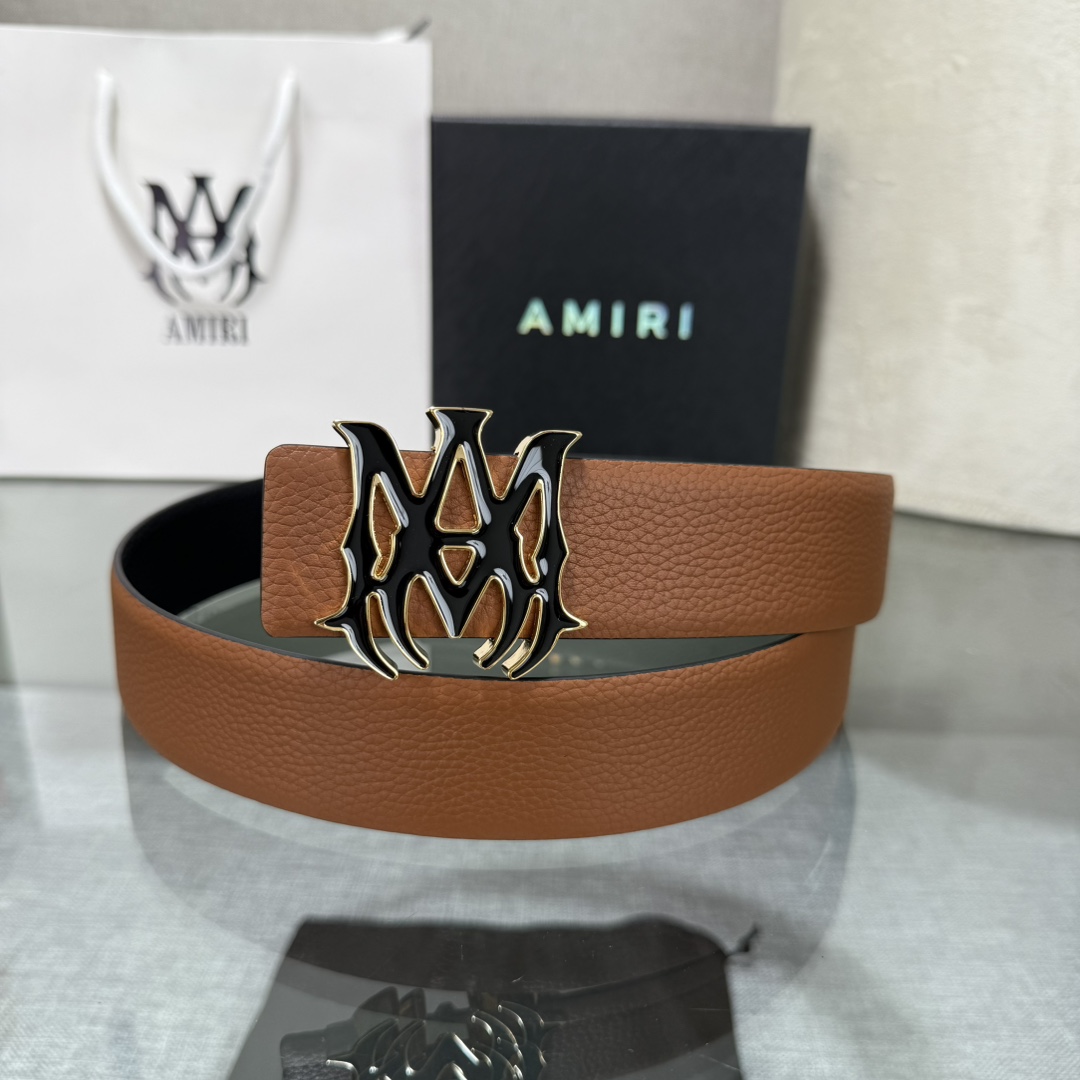 Amiri Pebbled 4cm MA Belt 'Black'（ PS22MAL009 001）