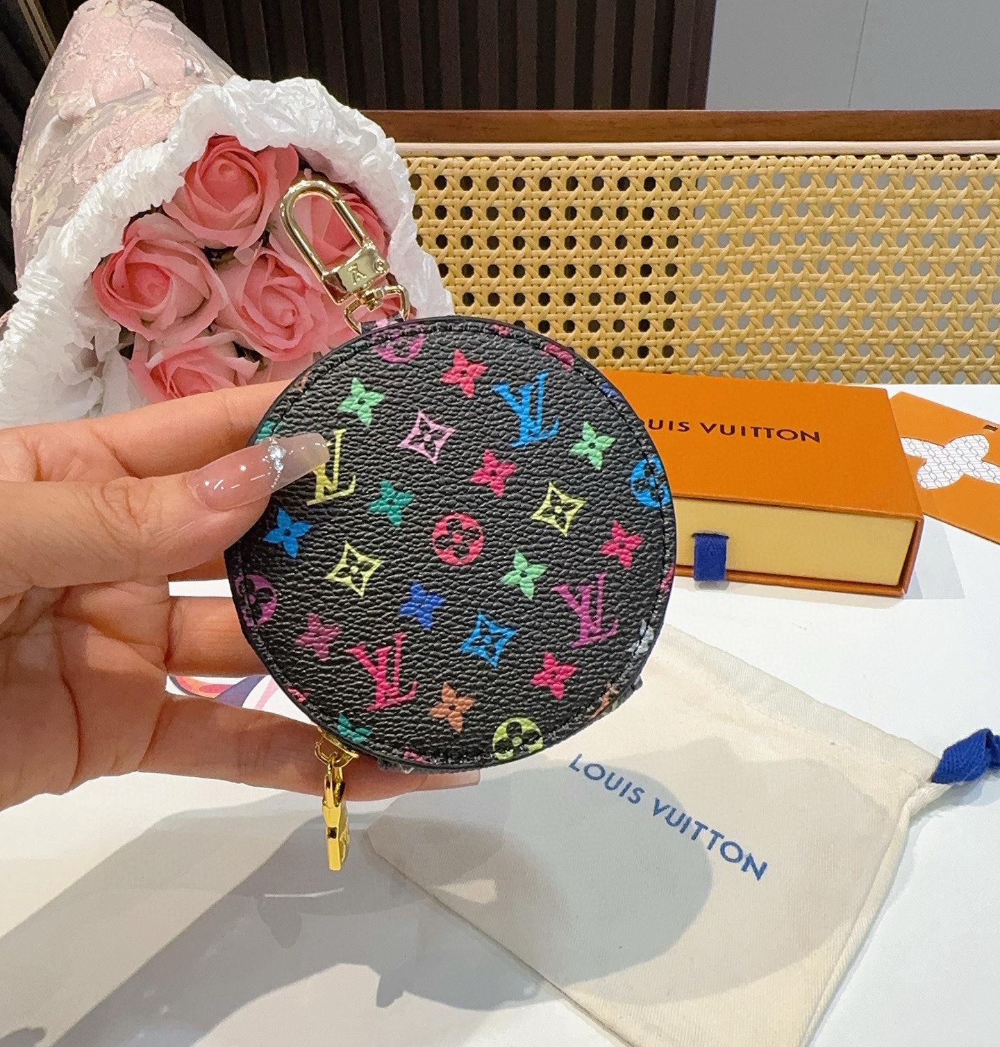 Louis Vuitton LV x TM Monogram Multicolor Marellini Round Coin Purse White（M64111）