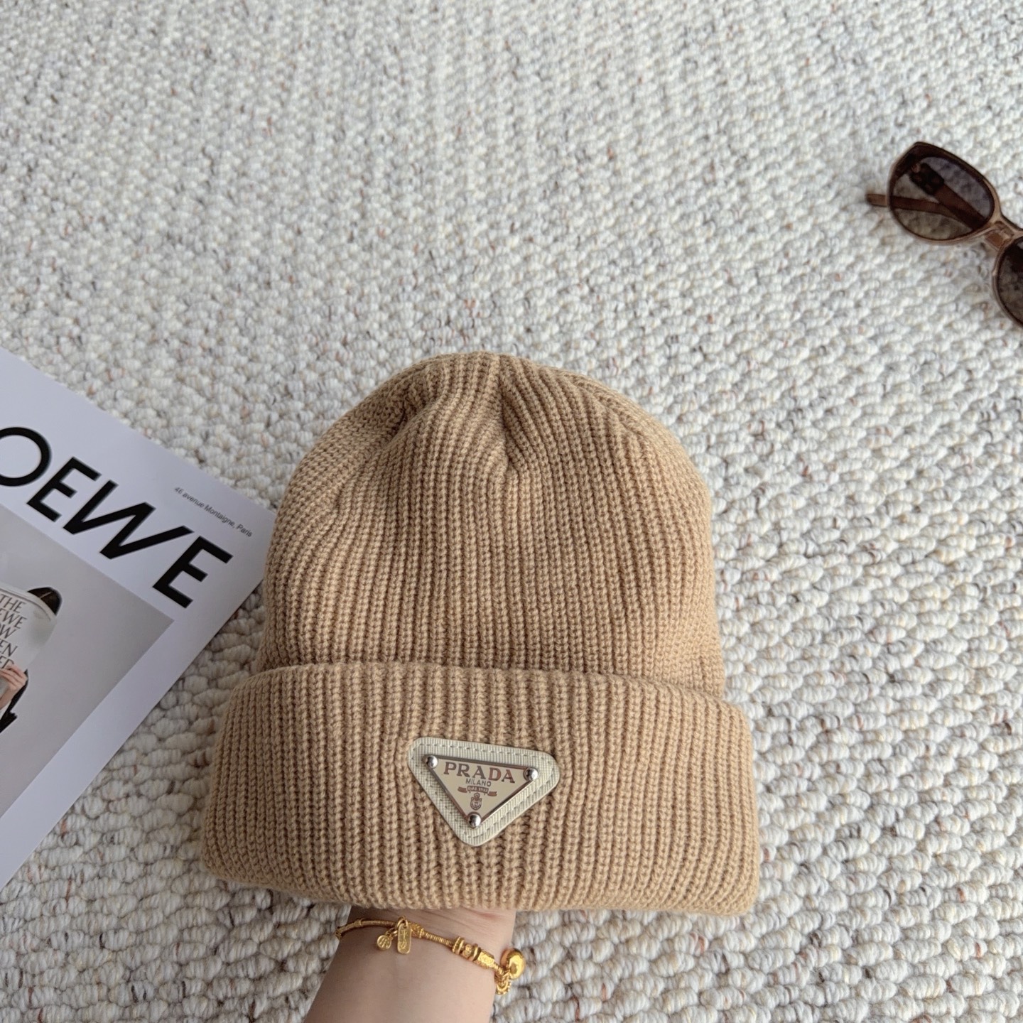 PRADA Ribbed Knit Hat（2HC4263IM）