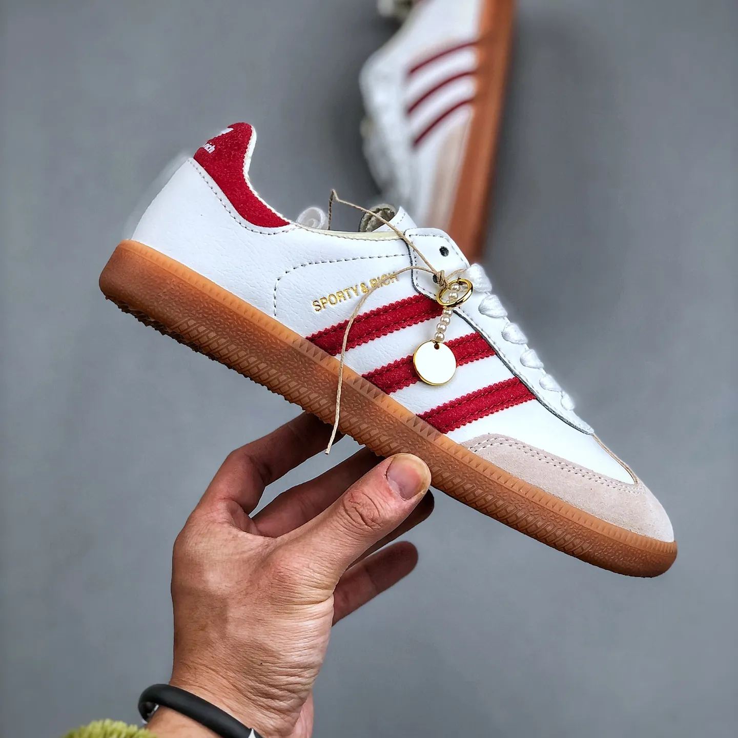 Sporty & Rich × adidas Originals Samba OG "White/Burgundy"（IF5660）