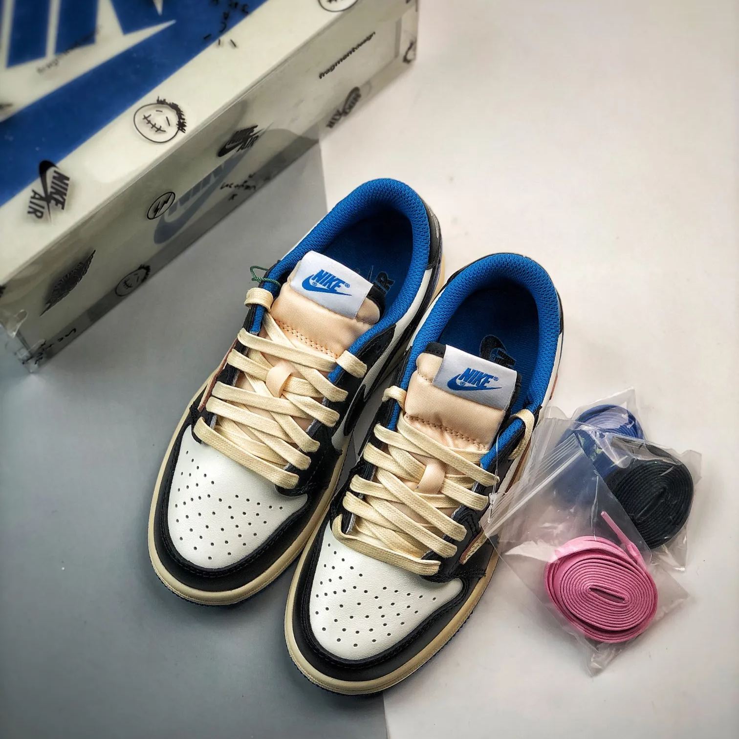 Travis Scott × Fragment × Nike Air Jordan 1 Low OG SP "Military Blue" (Kids)  (DM7866-142)