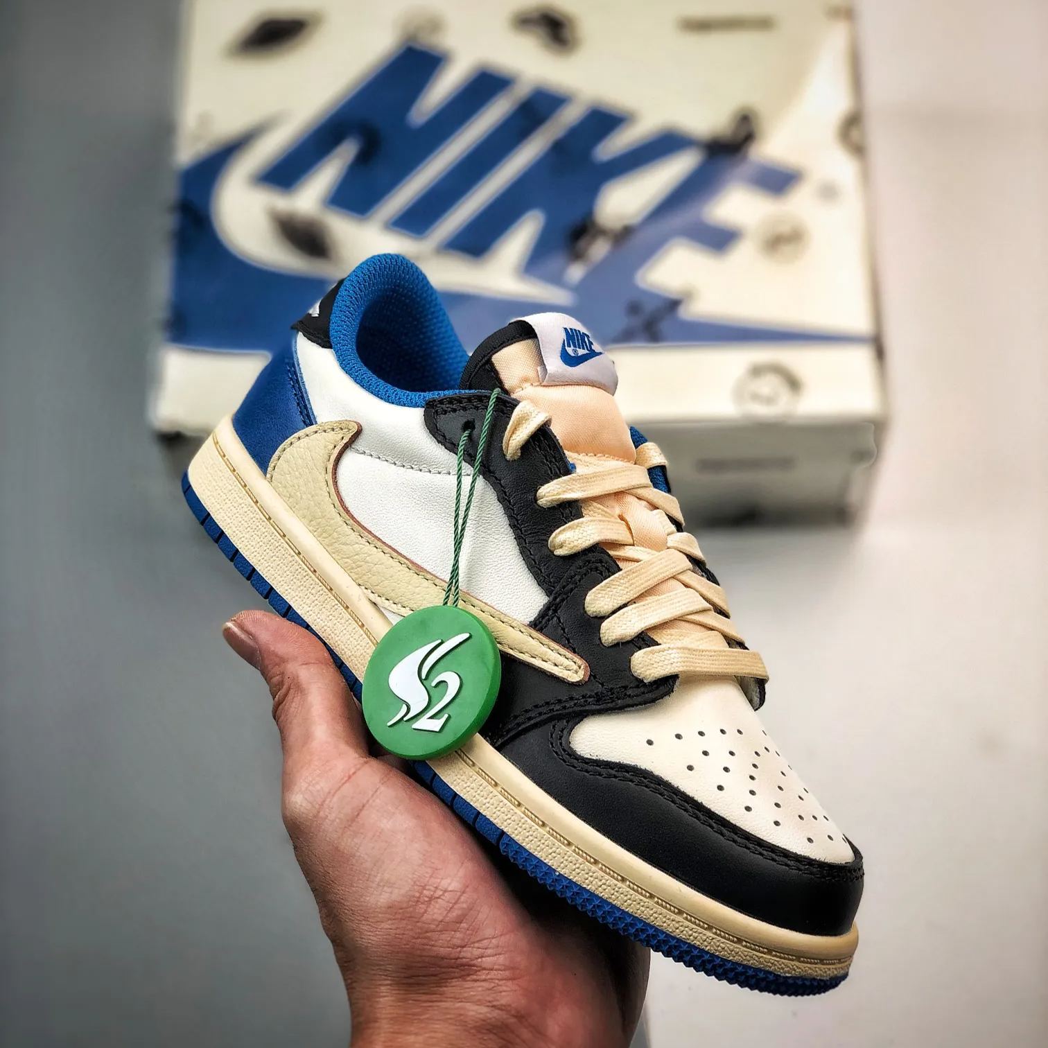 Travis Scott × Fragment × Nike Air Jordan 1 Low OG SP "Military Blue" (Kids)  (DM7866-142)