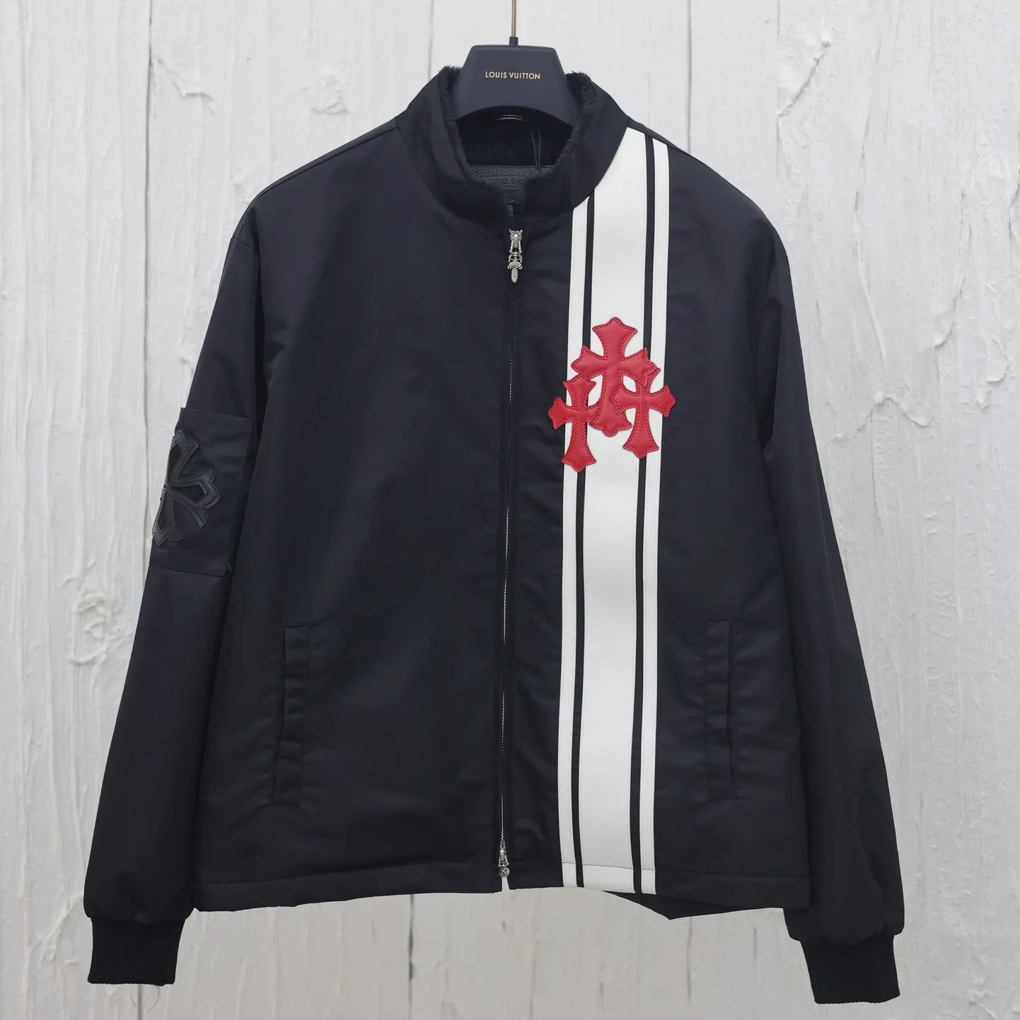 Chrome Hearts Cobra 3 Cemetery Cross Patch Nylon Racing Jacket "Black/White/Red" (CH-2024-1000）
