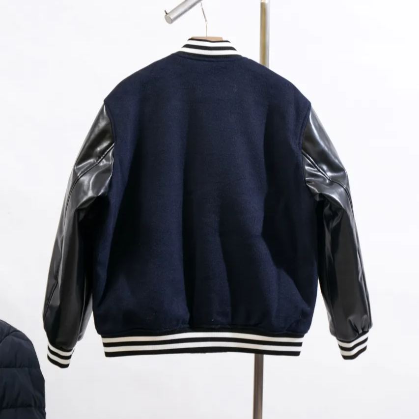 GUCCI Wool and leather varsity jacket, navy（794814-Z8BS9-4215）
