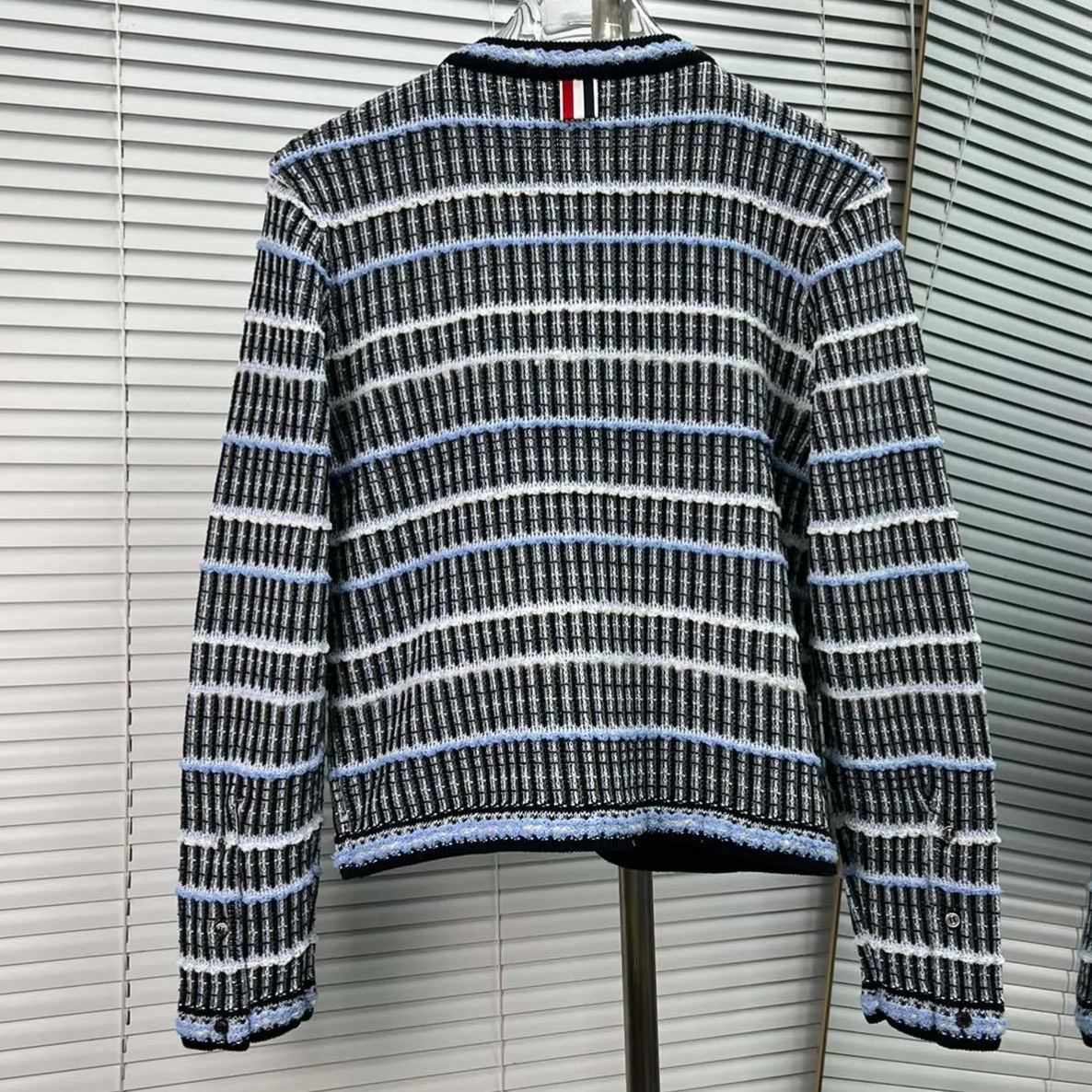 THOM BROWNE Cotton Linen Tweed Jacquard Cardigan (FKC582A-Y9032-415）