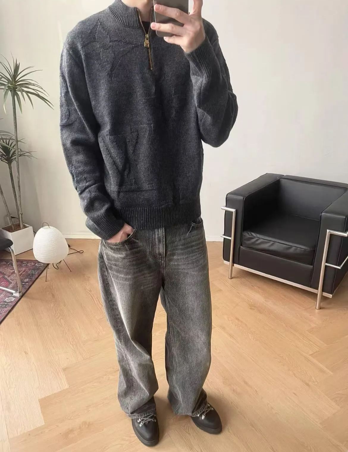 Louis Vuitton Monogram jacquard wool half-zip pullover（1AFXY5）