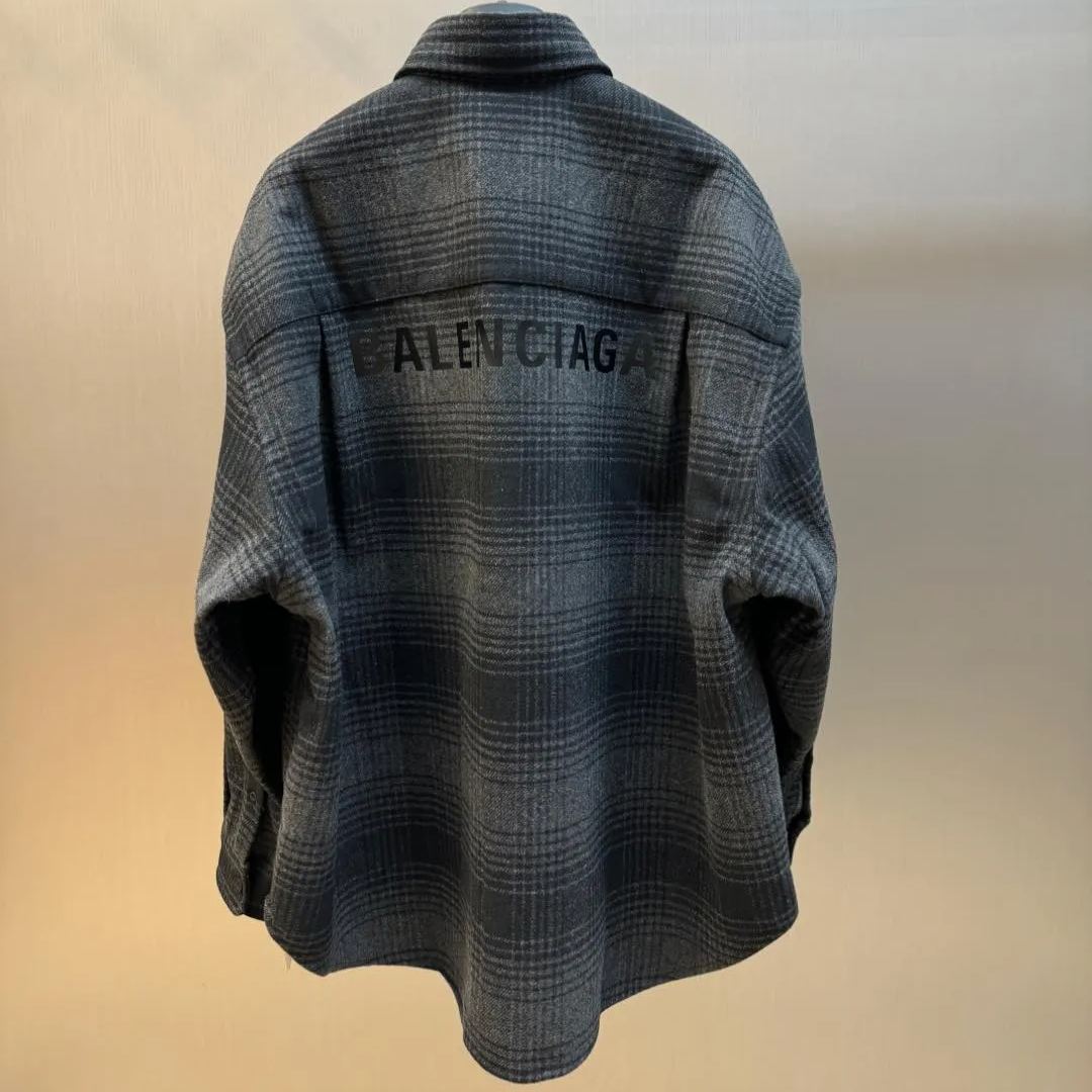 BALENCIAGA Men's Oversized Shirt "Gray/Black" (725377TRU171262）