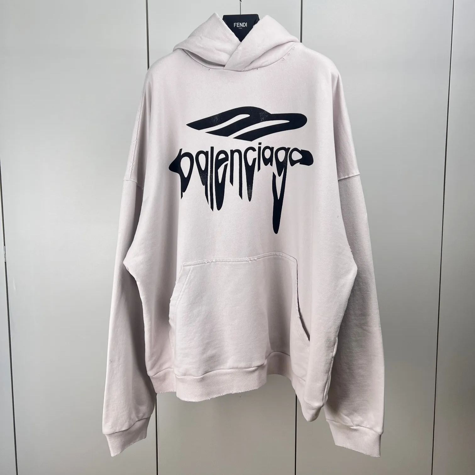 BALENCIAGA Men's 3B Liquified Hoodie Large Fit "Black/Gray" (803265TRVS91013）