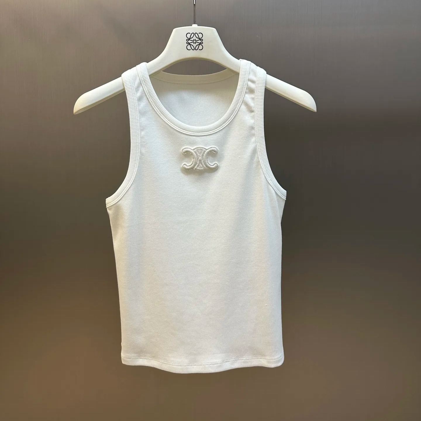 CELINE Triomphe Tank Top In Ribbed Silk Jersey "Off White" (2X45N0V19-01OW）