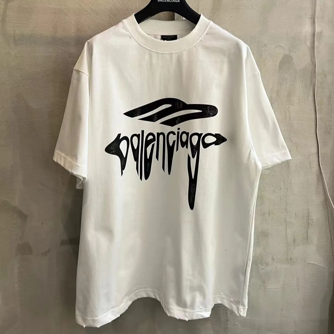 BALENCIAGA Men's 3B Liquefied T-Shirt Oversized "White"（787349TRVS89081）
