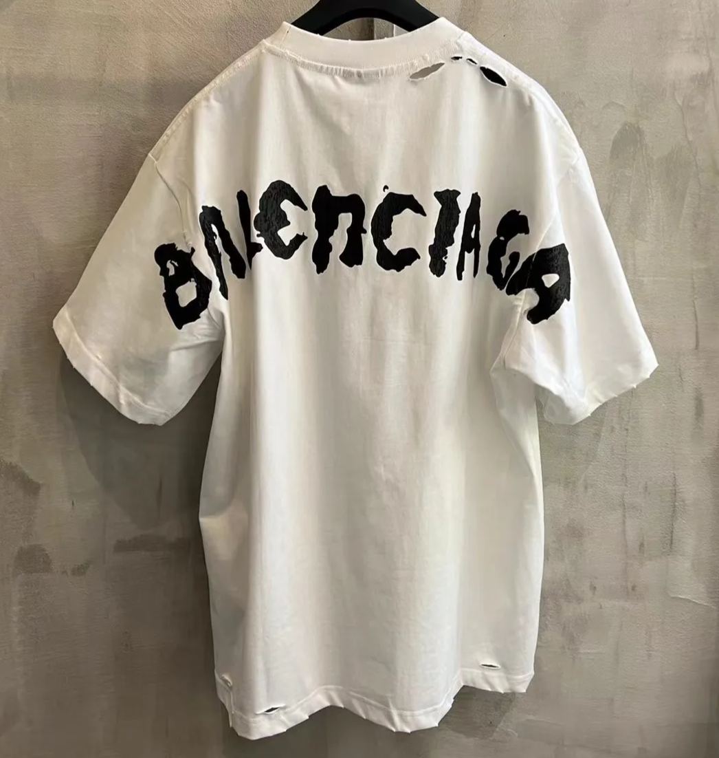 Balenciaga Logo Print Distressed Oversized T-Shirt（787349TRVT9-1041）