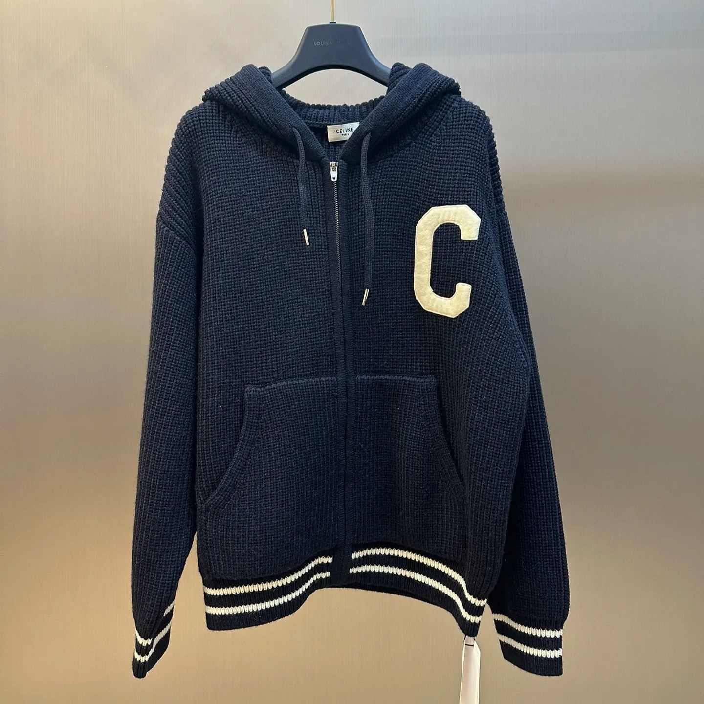 CELINE College hooded zip-up sweater (81090851）