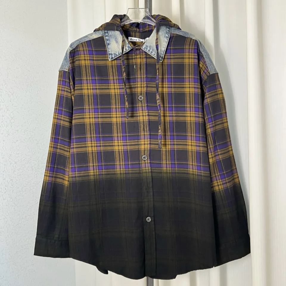 Acne Studios Hooded button-up shirt - Purple/brown (FN-MN-SHIR000804）
