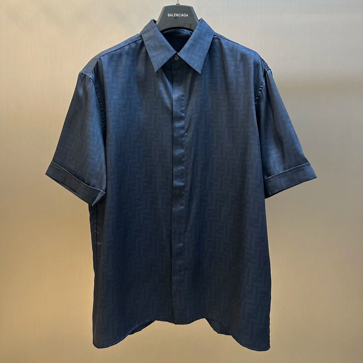 FENDI Shirt Blue Silk Short Sleeve Ultramarine FF(FS0795AKEEF0H5A）