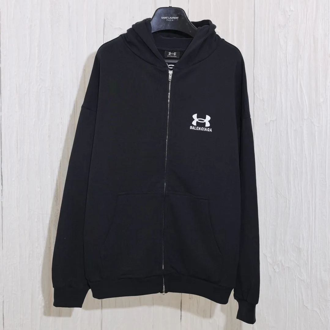 Balenciaga x Under Armour Zip-Up Hoodie 'Black White'（803264TRVB89034）