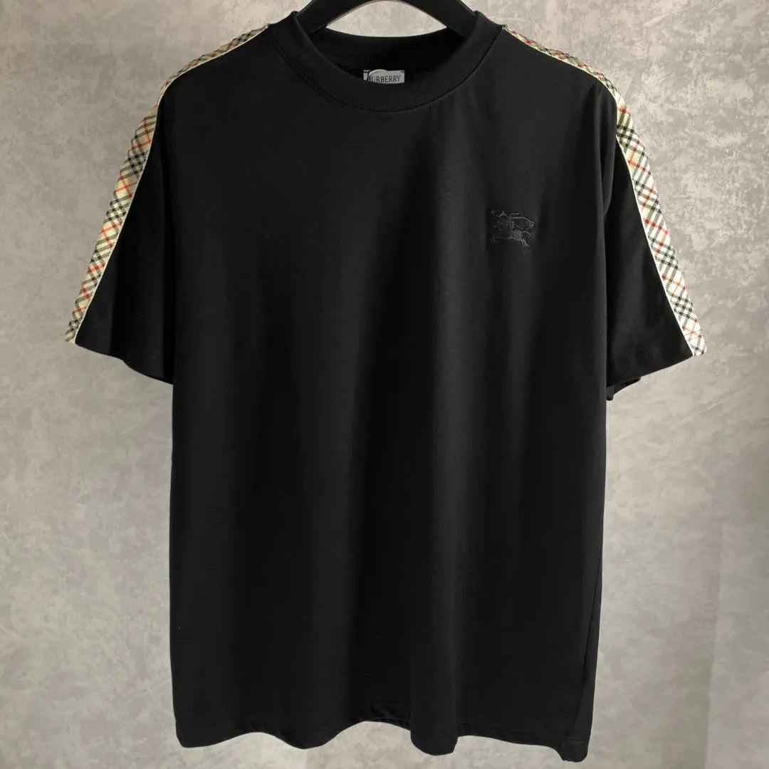 Burberry Check Trim Cotton T-shirt in Chalk（81062461）