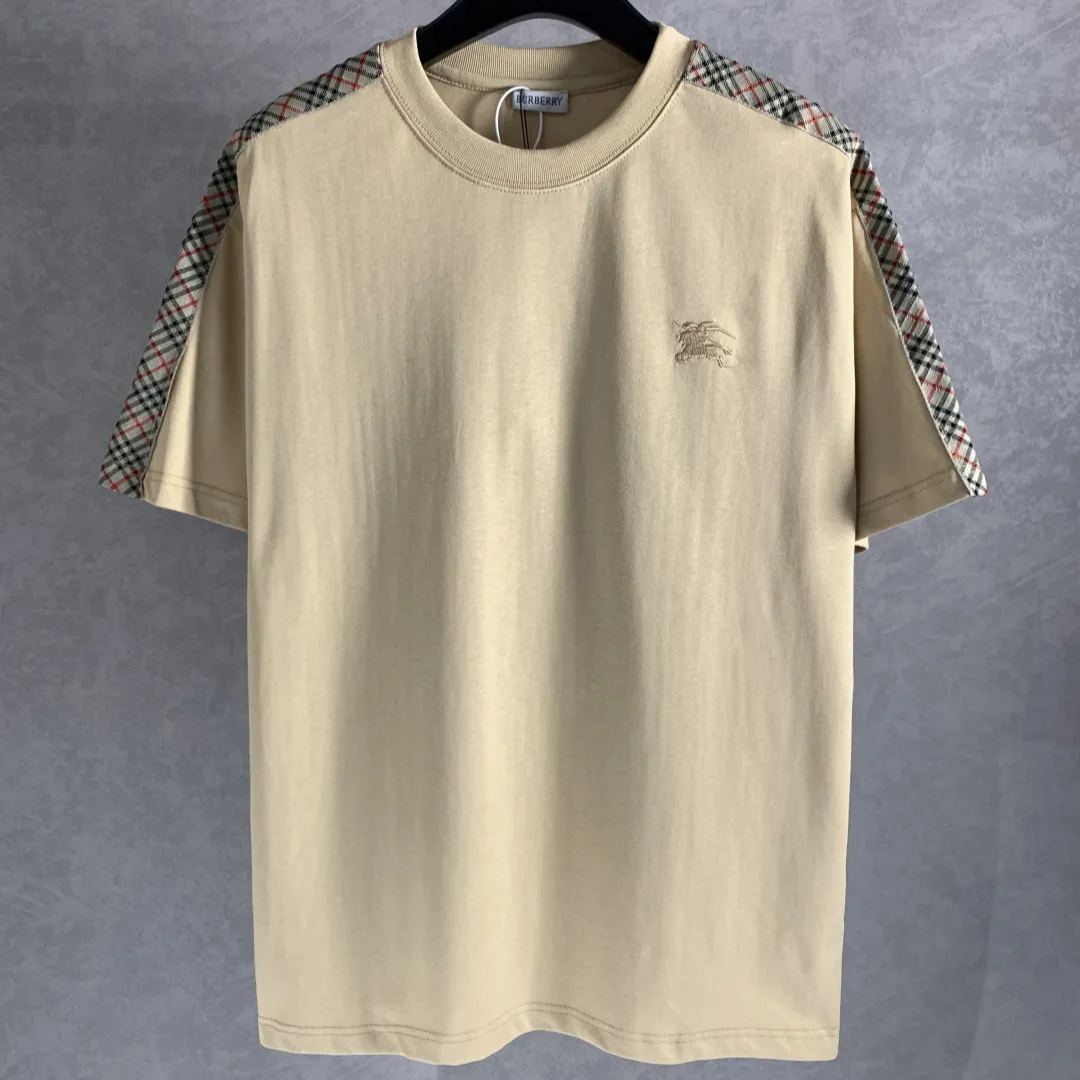 Burberry Check Trim Cotton T-shirt in Chalk（81062461）
