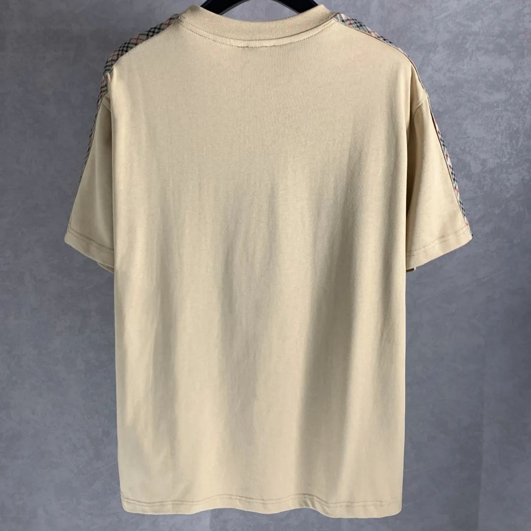 Burberry Check Trim Cotton T-shirt in Chalk（81062461）