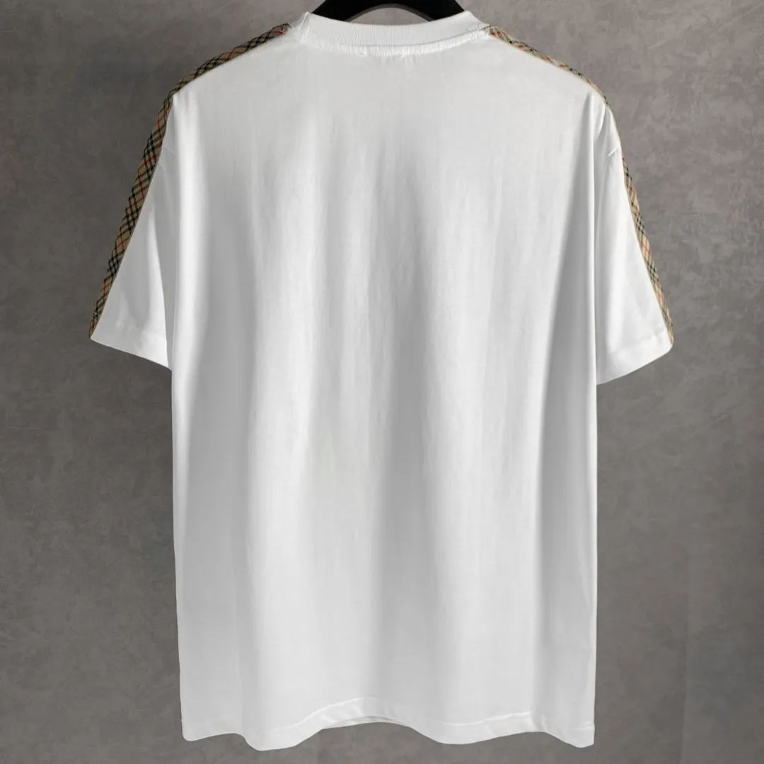 Burberry Check Trim Cotton T-shirt in Chalk（81062461）