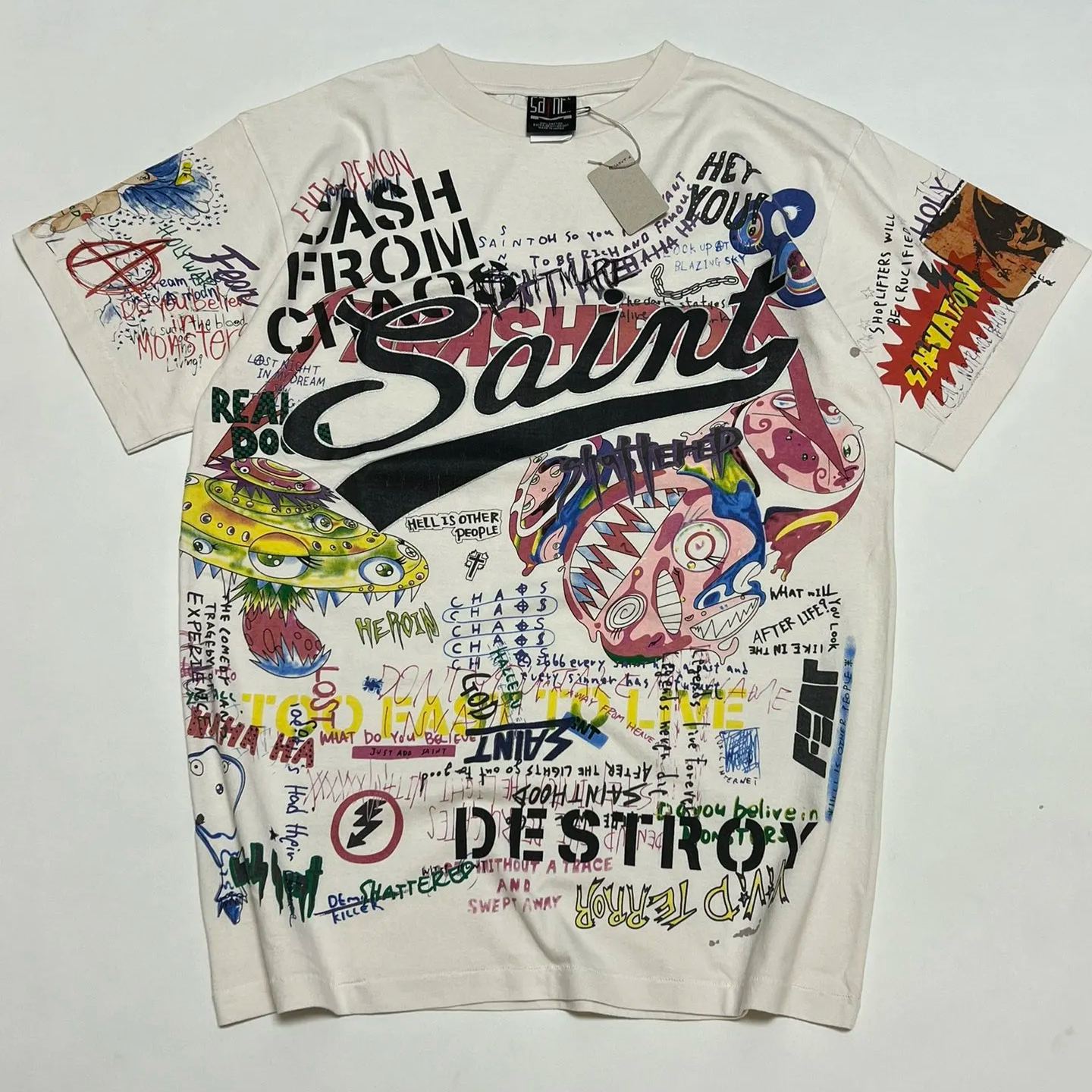 Takashi Murakami x SAINT M×××××× Graphic Tee White   (sm-FW21）