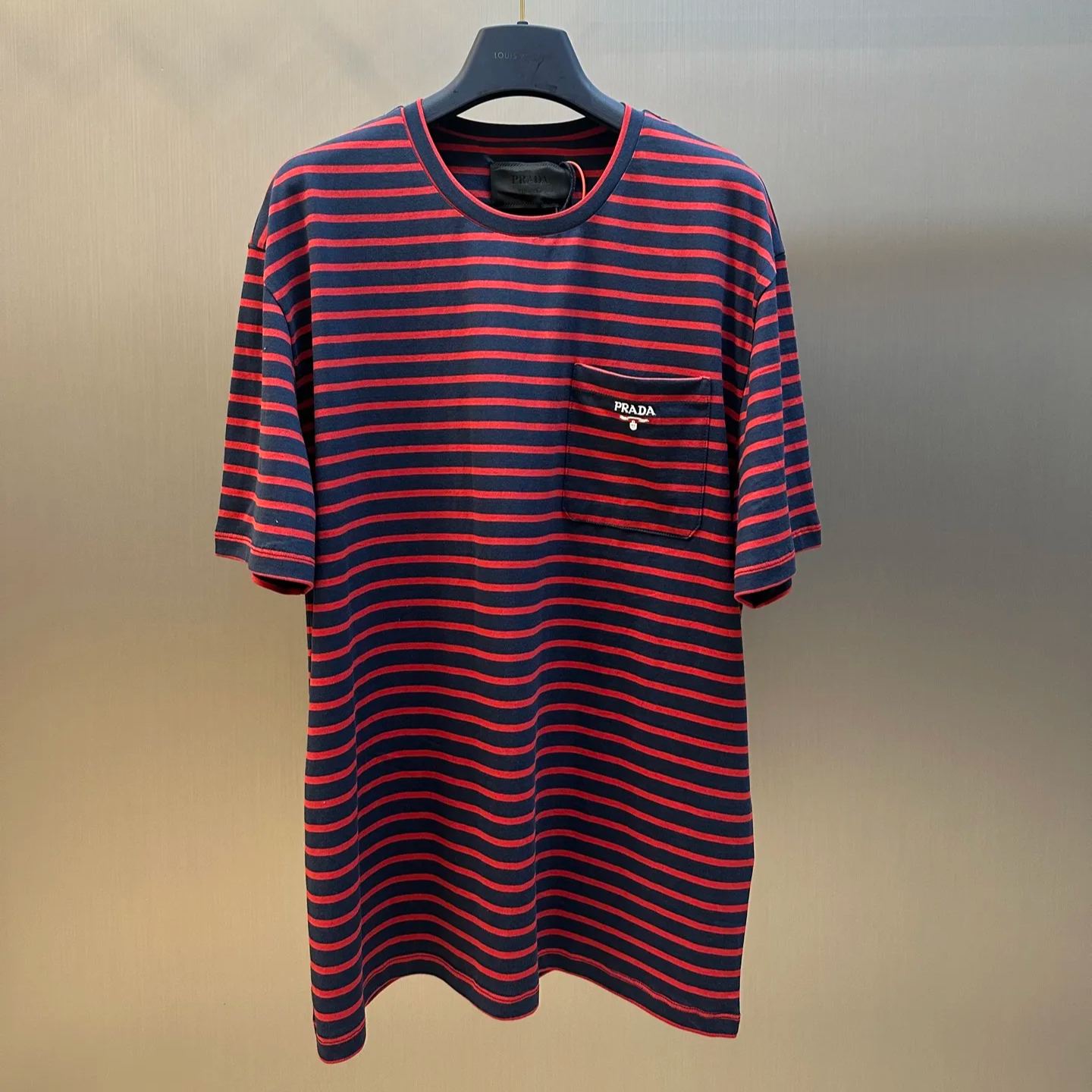 PRADA Striped Cotton Jersey T-Shirt in Blue and White（UJN929-1045-F0UB0-S-OOO）